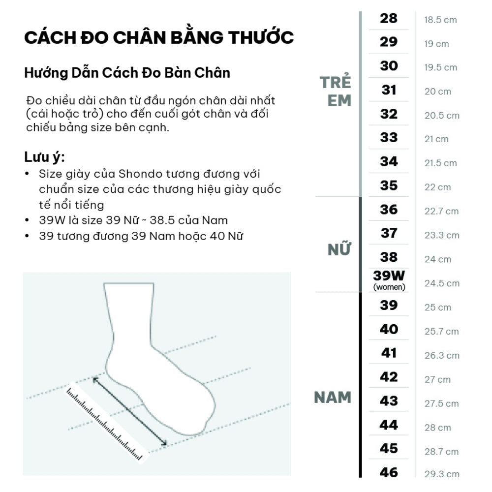 Bảng size giày nữ