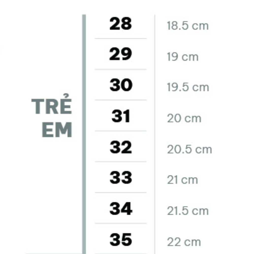 Bảng size giày trẻ em