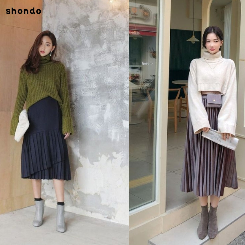 Phối đồ với chân váy dài xòe mùa đông