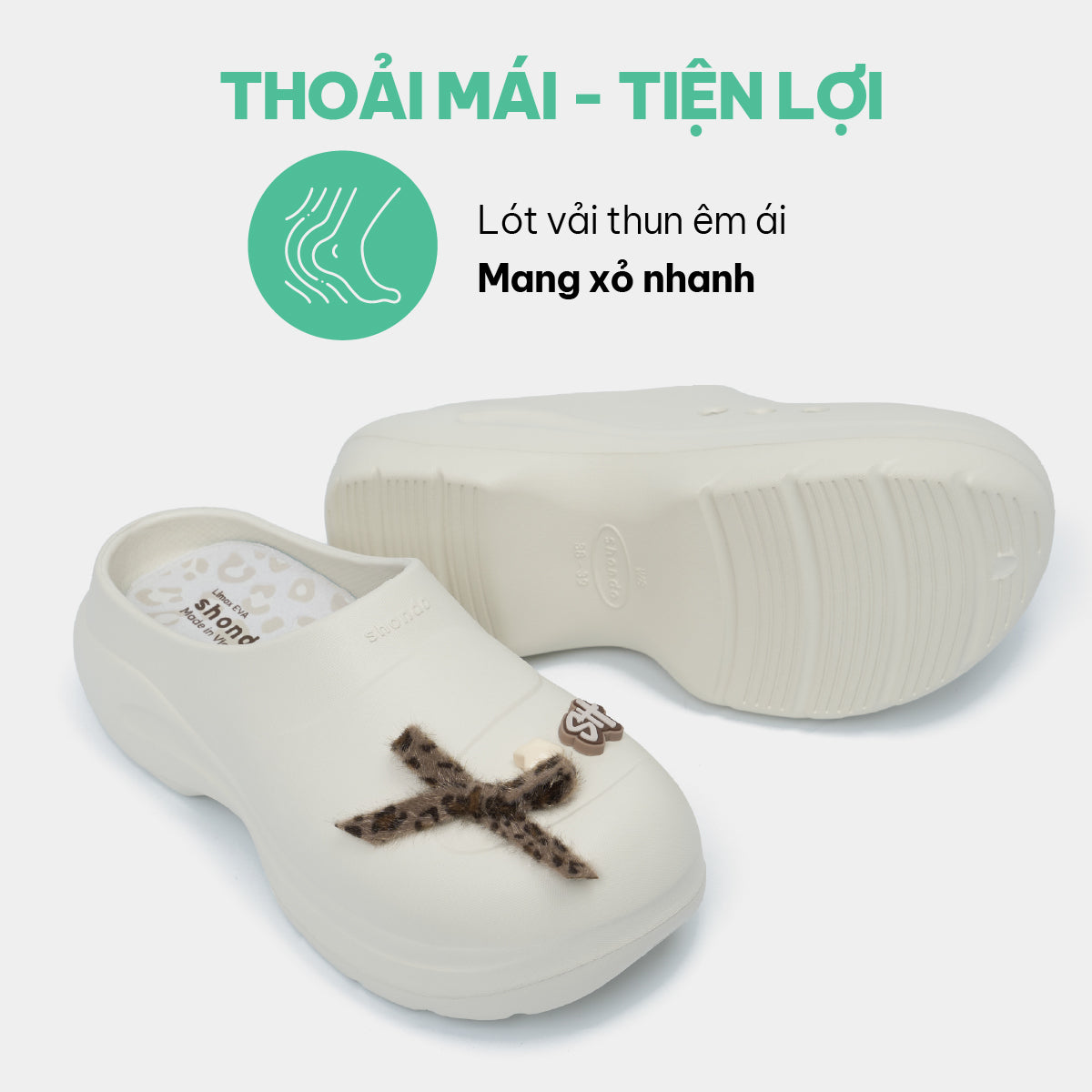 Clog Mule Chic Limax da báo nữ trắng kem