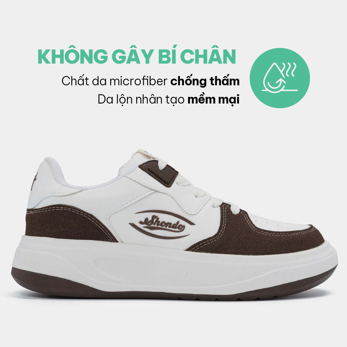 Giày sneaker Class 2 logo Shondo nam nữ trắng nâu