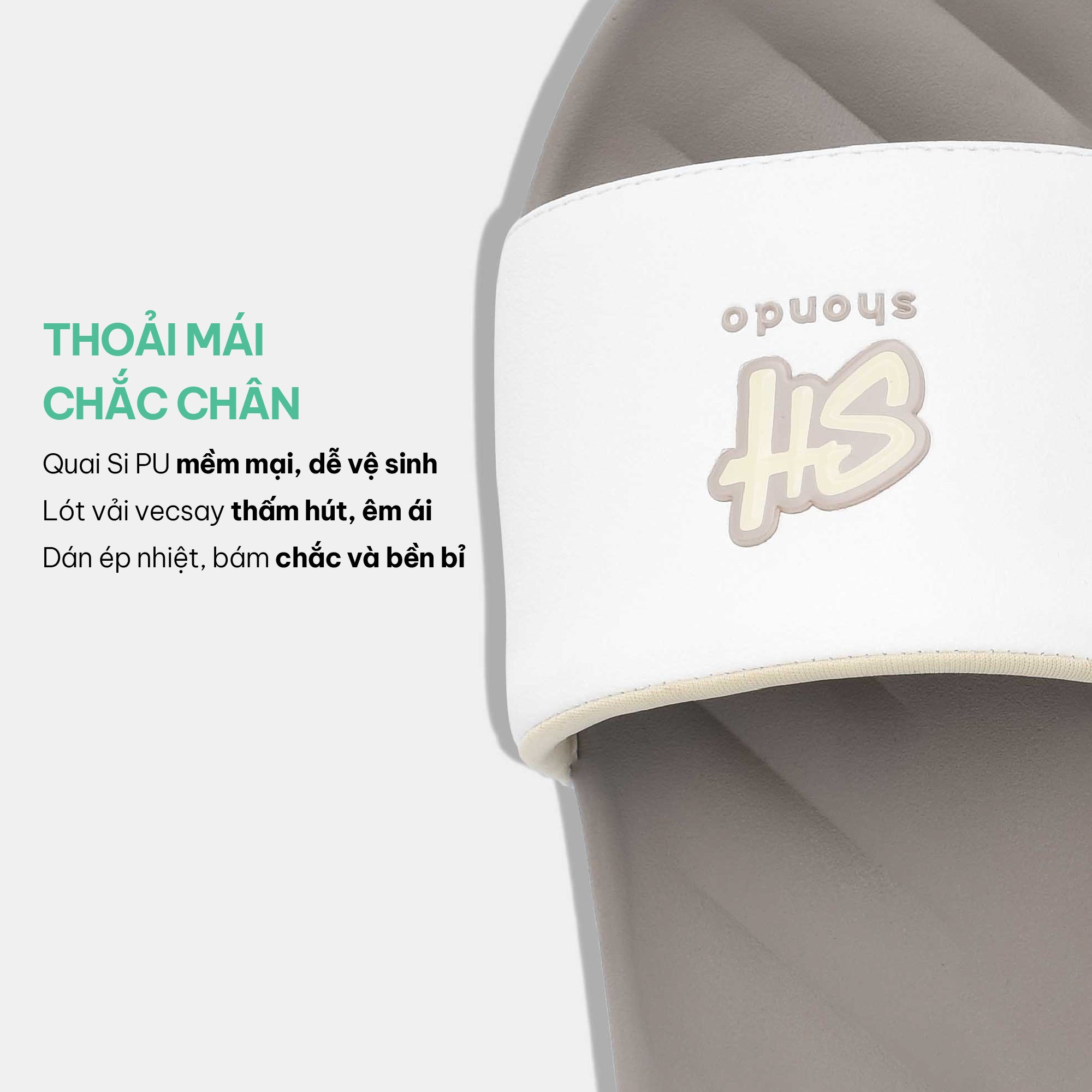 Dép Trendy 2 logo SH TPU nâu trắng