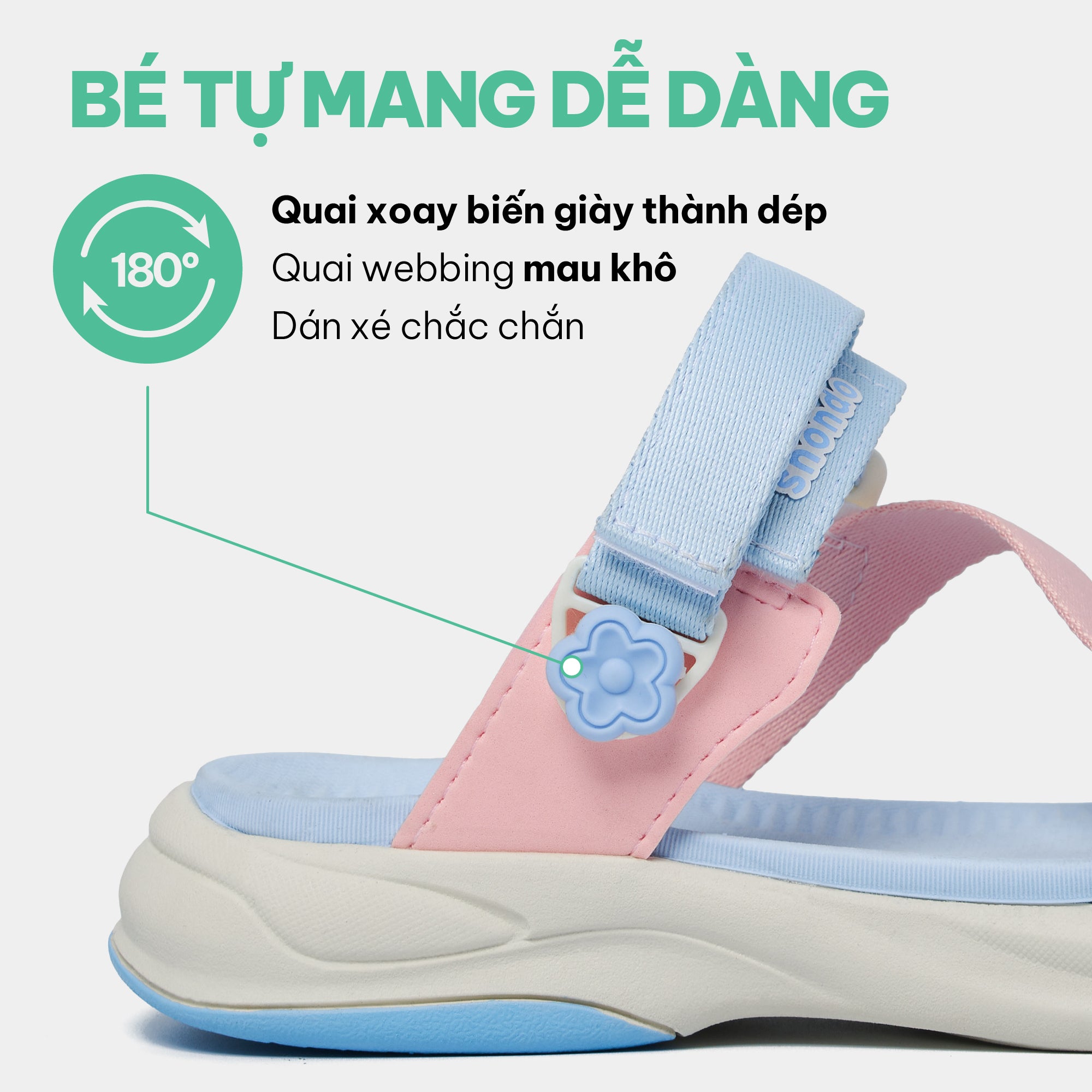 Sandal trẻ em Little 8 quai xoay xanh hồng