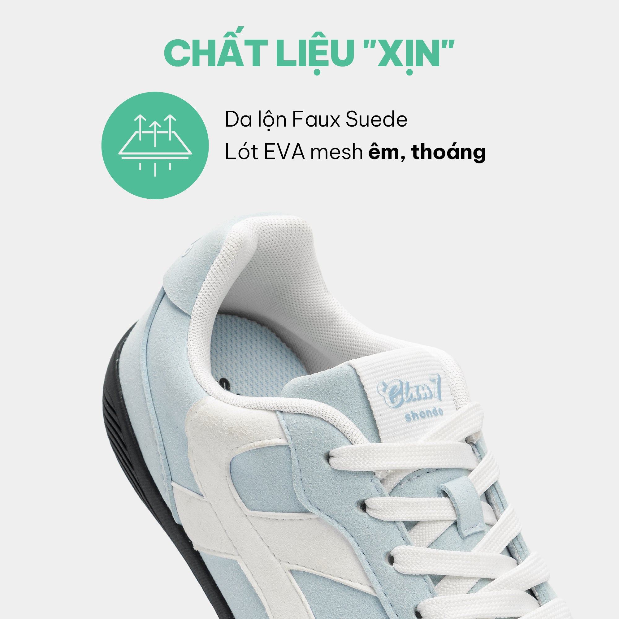 Giày Sneaker Shondo Class 7 Đế Thấp Nữ Màu Xanh Dương
