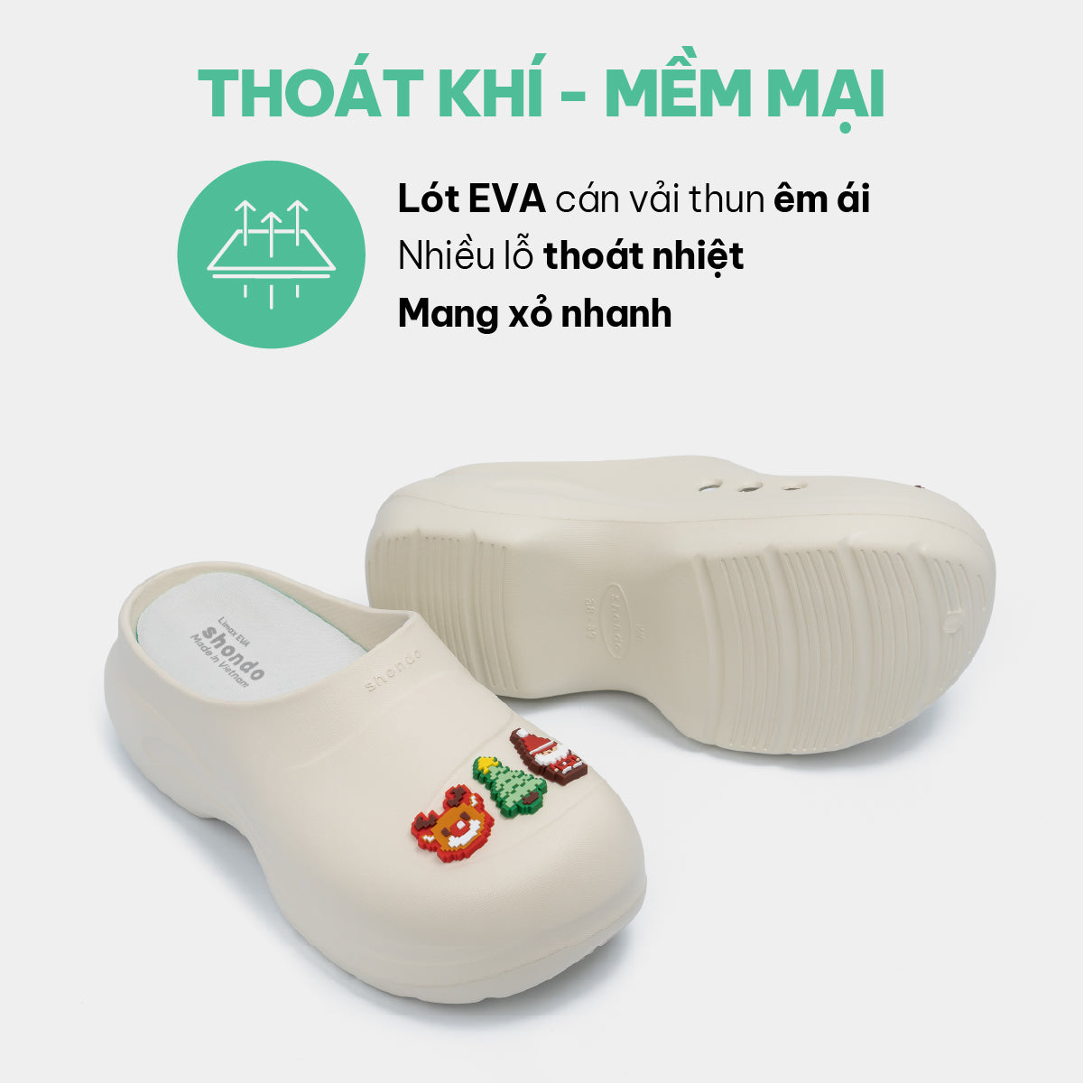 Clog MULE CHIC Limax Christmas nữ trắng kem