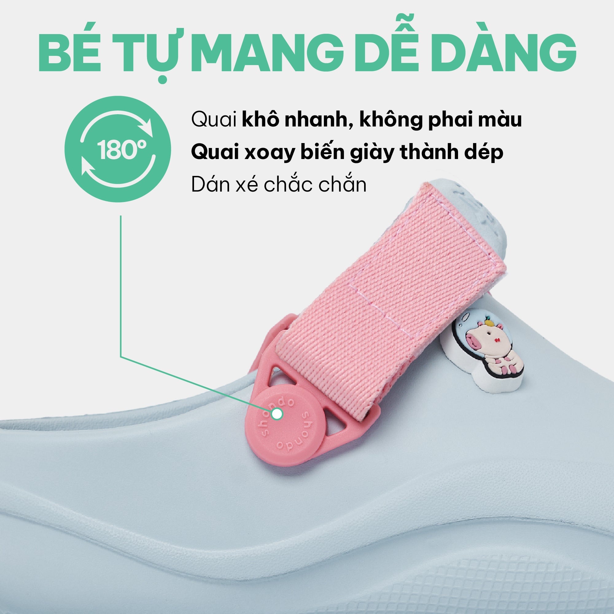 Clog Little Suke bé trai nhựa đúc xanh trời đai hồng dâu