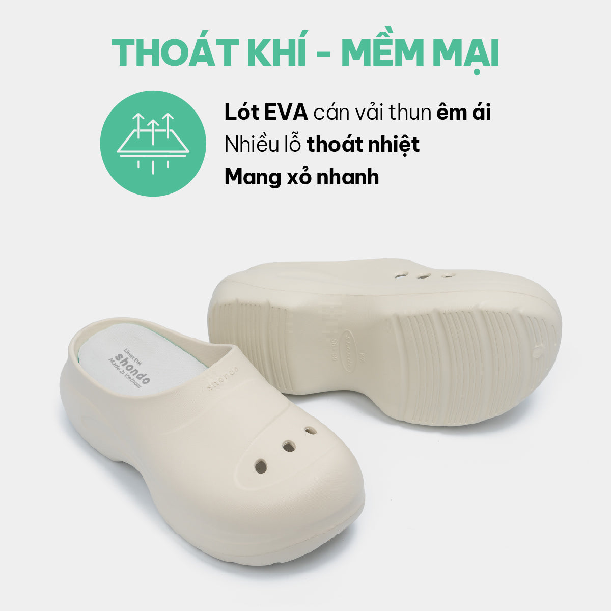 Clog MULE CHIC Limax đế cao nữ trắng kem