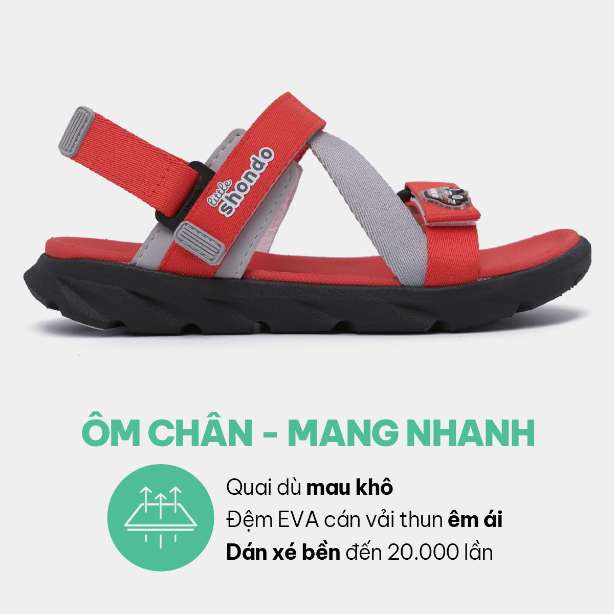 Sandal trẻ em Little 6 quai chéo đỏ xám
