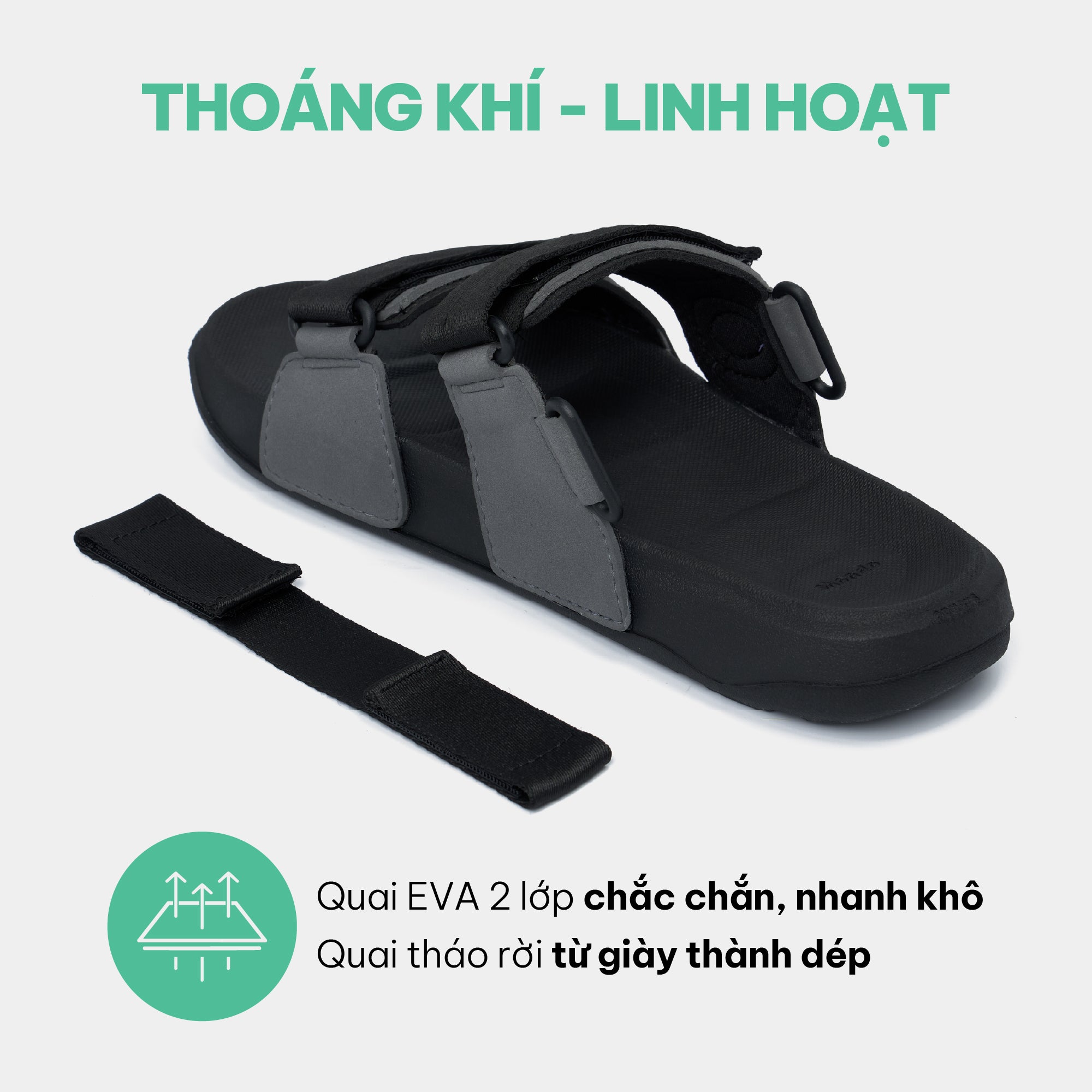 Sandal Platy 7 quai ngang unisex đen