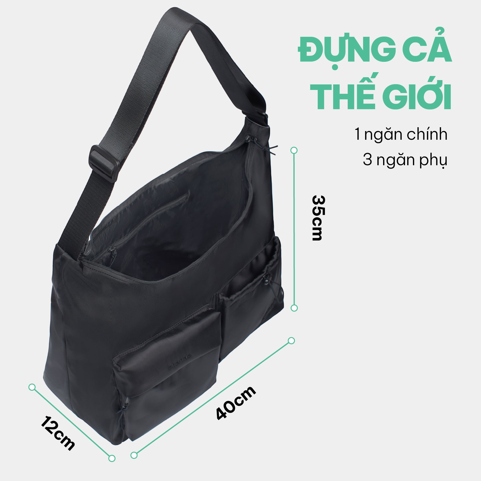Túi đeo chéo vải dù nam đen