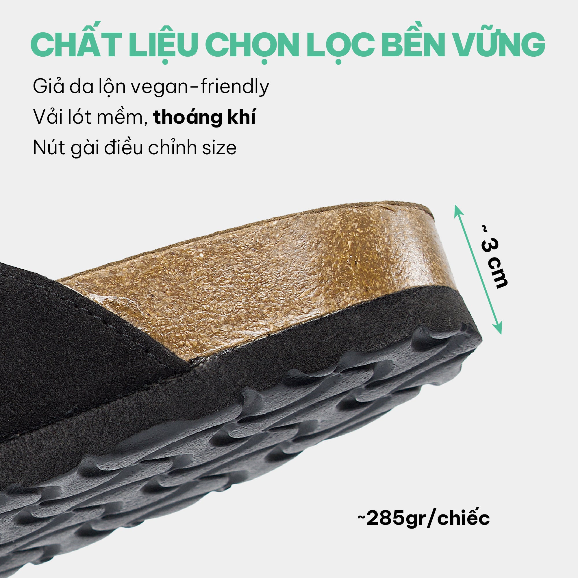 Dép sục trấu bít mũi gắn charm đen