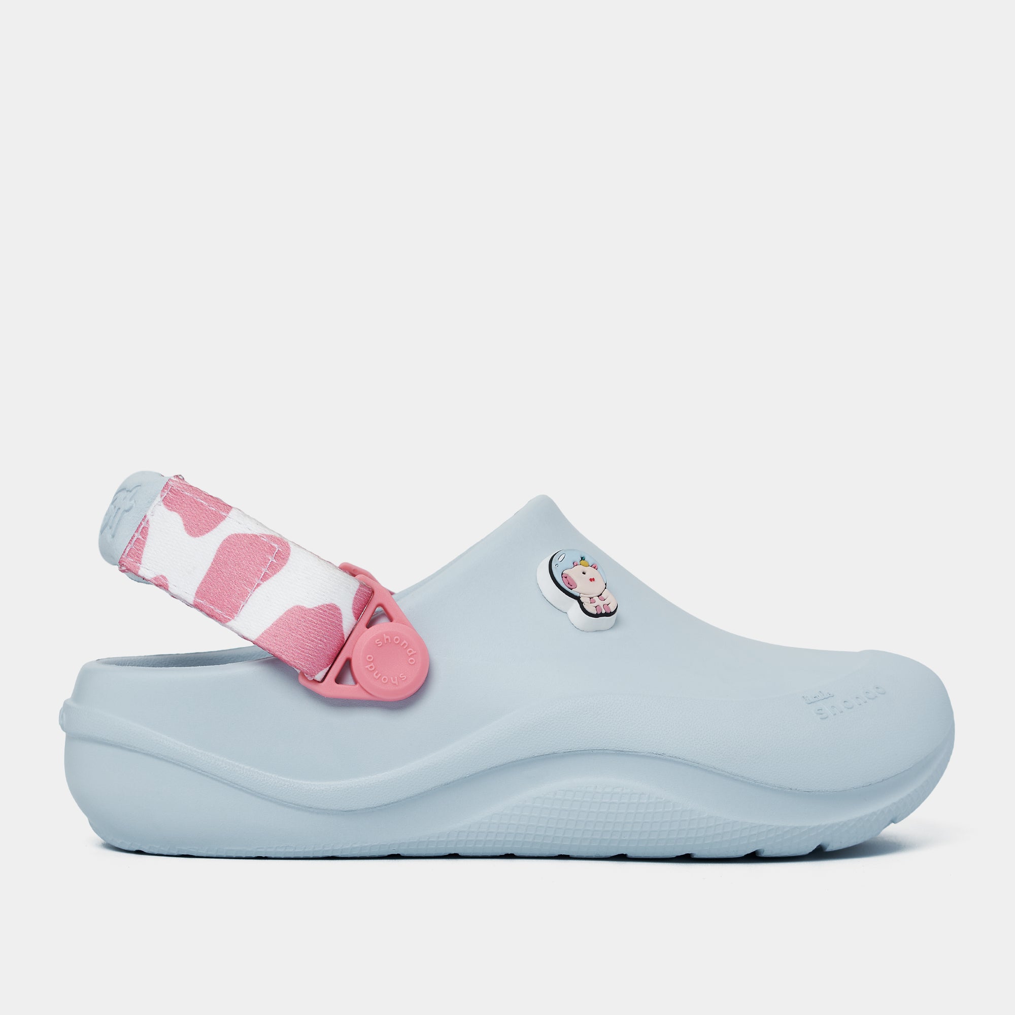 Clog Little Suke bé trai nhựa đúc xanh trời đai bò sữa hồng