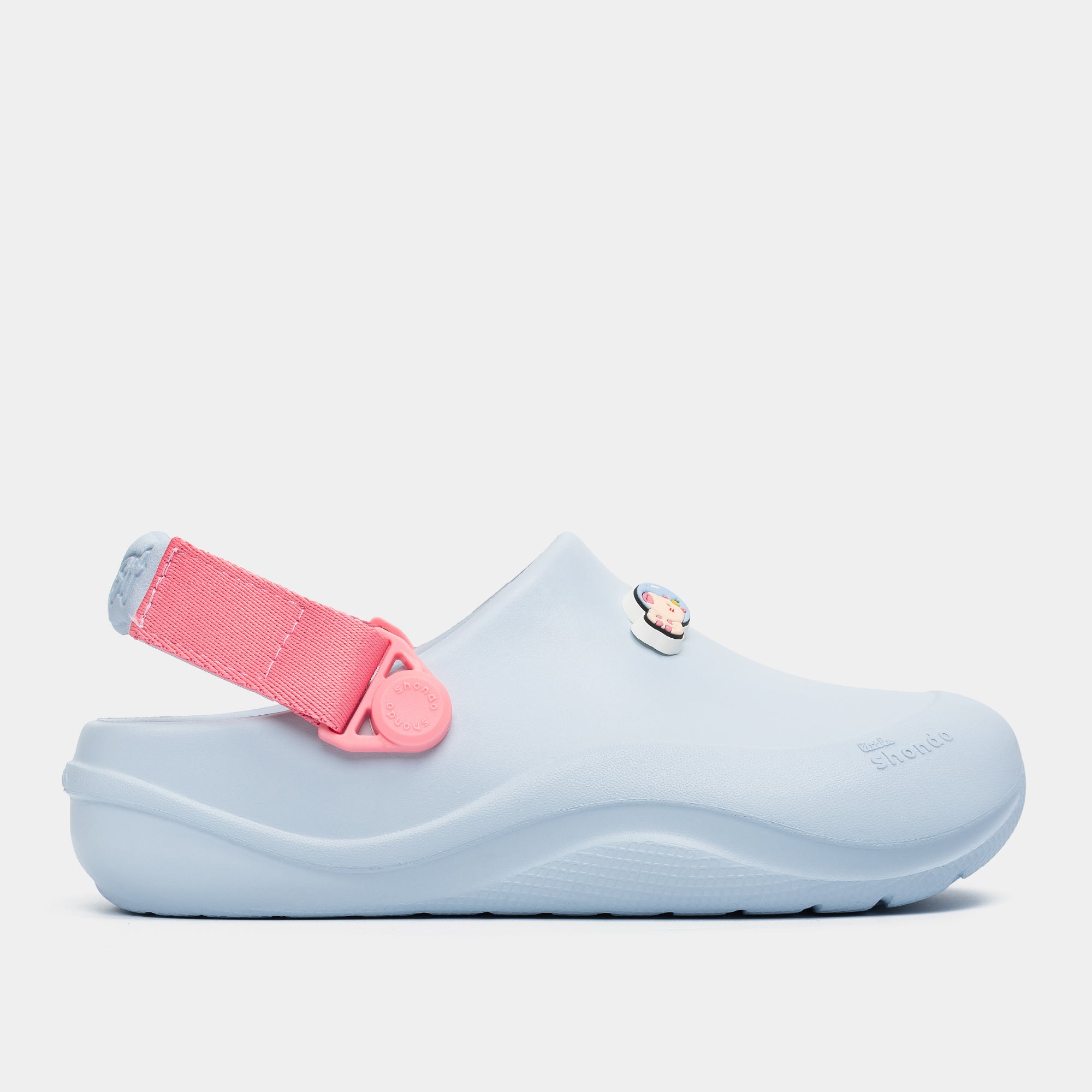 Clog Little Suke bé trai nhựa đúc xanh trời đai hồng dâu