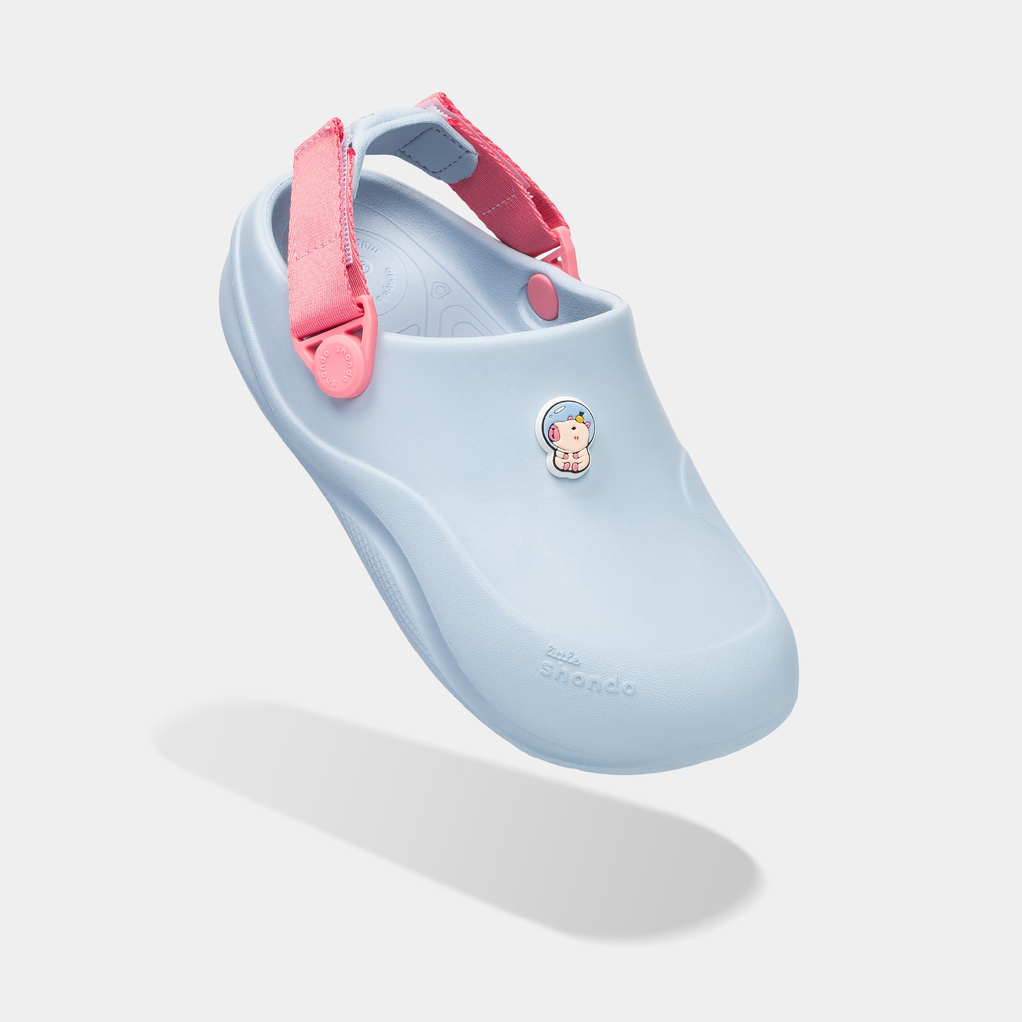 Clog Little Suke bé gái nhựa đúc xanh trời đai hồng dâu