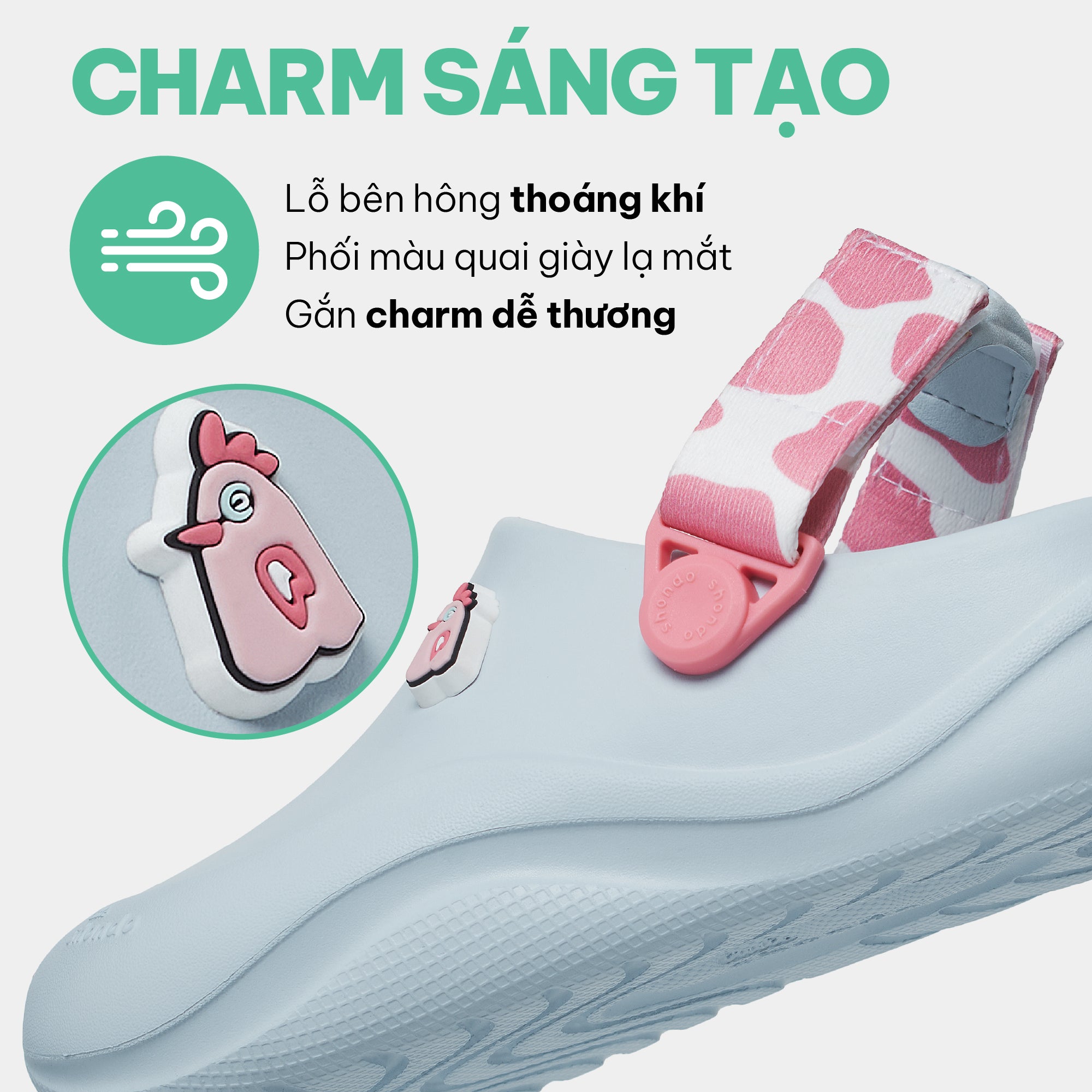 Clog Little Suke bé trai nhựa đúc xanh trời đai bò sữa hồng