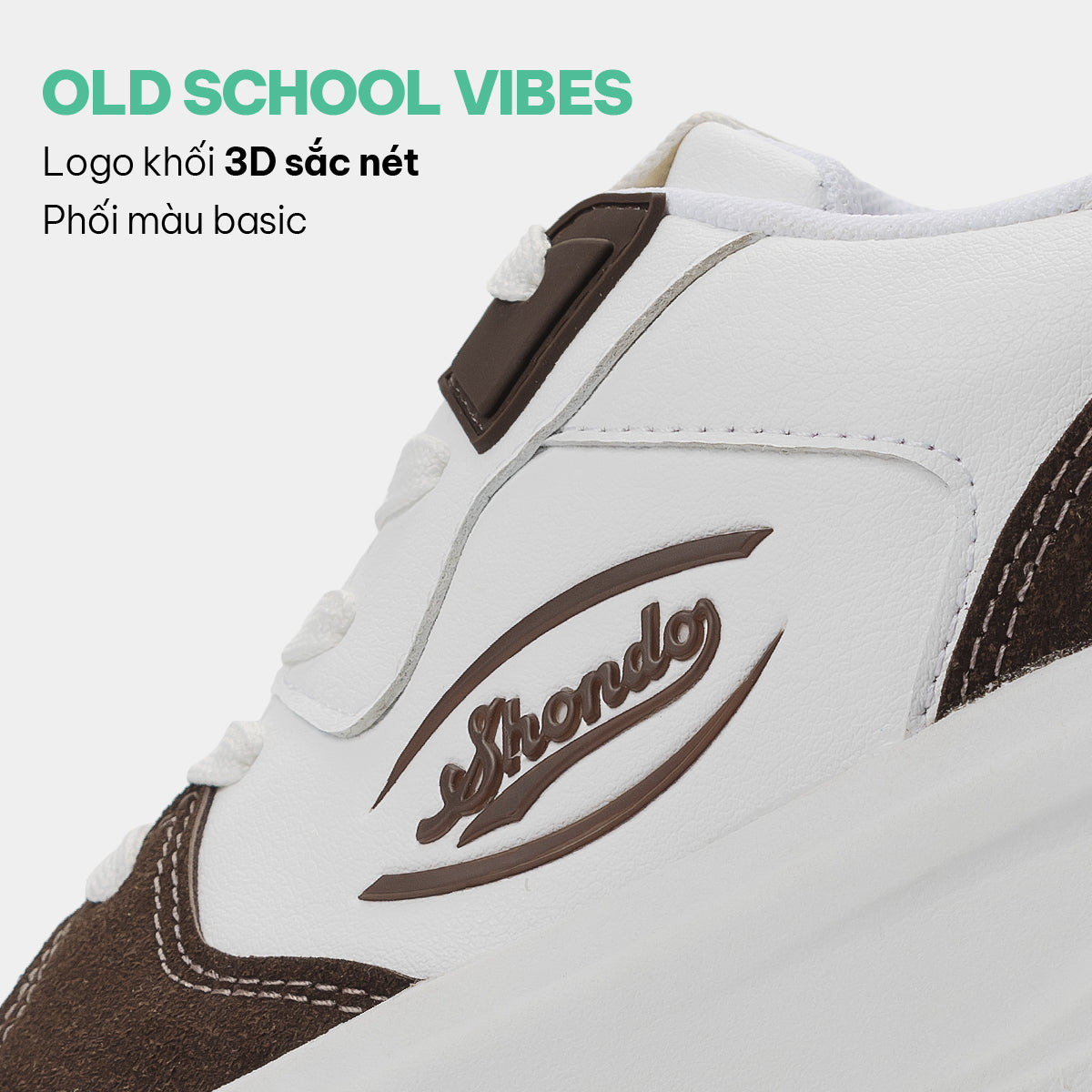 Giày sneaker Class 2 logo Shondo nam nữ trắng nâu