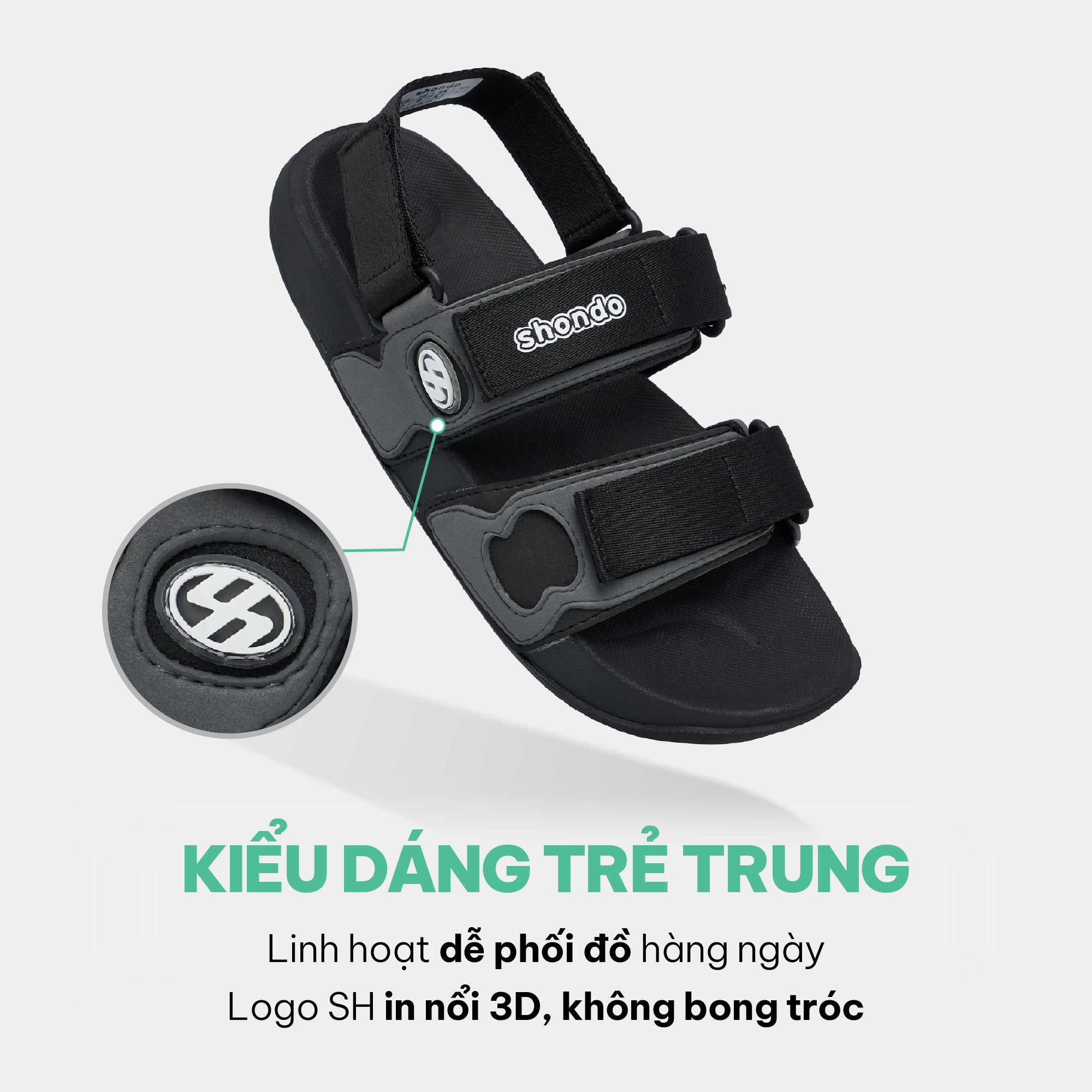 Sandal Platy 7 quai ngang unisex đen