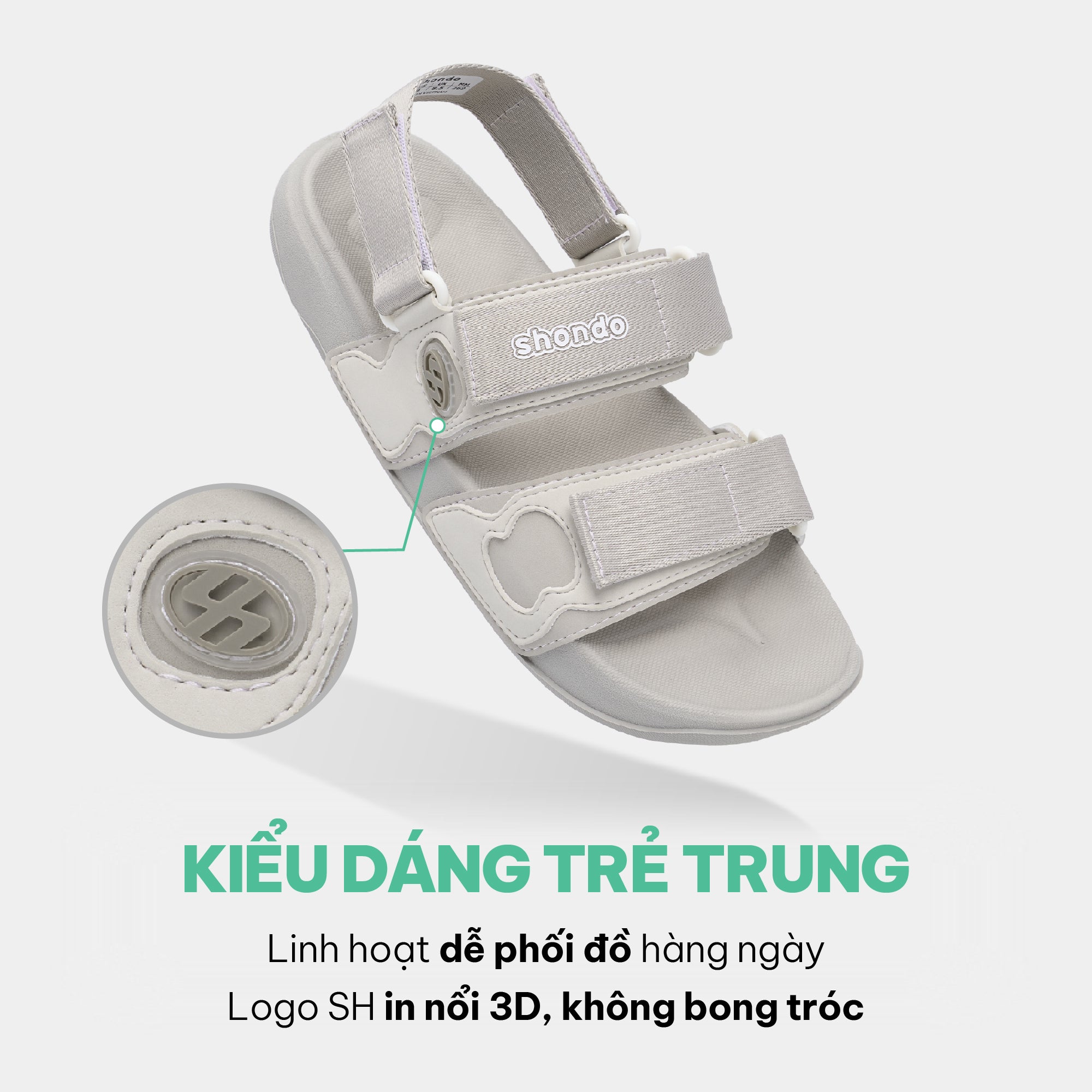 Sandal Platy 7 quai ngang unisex xám