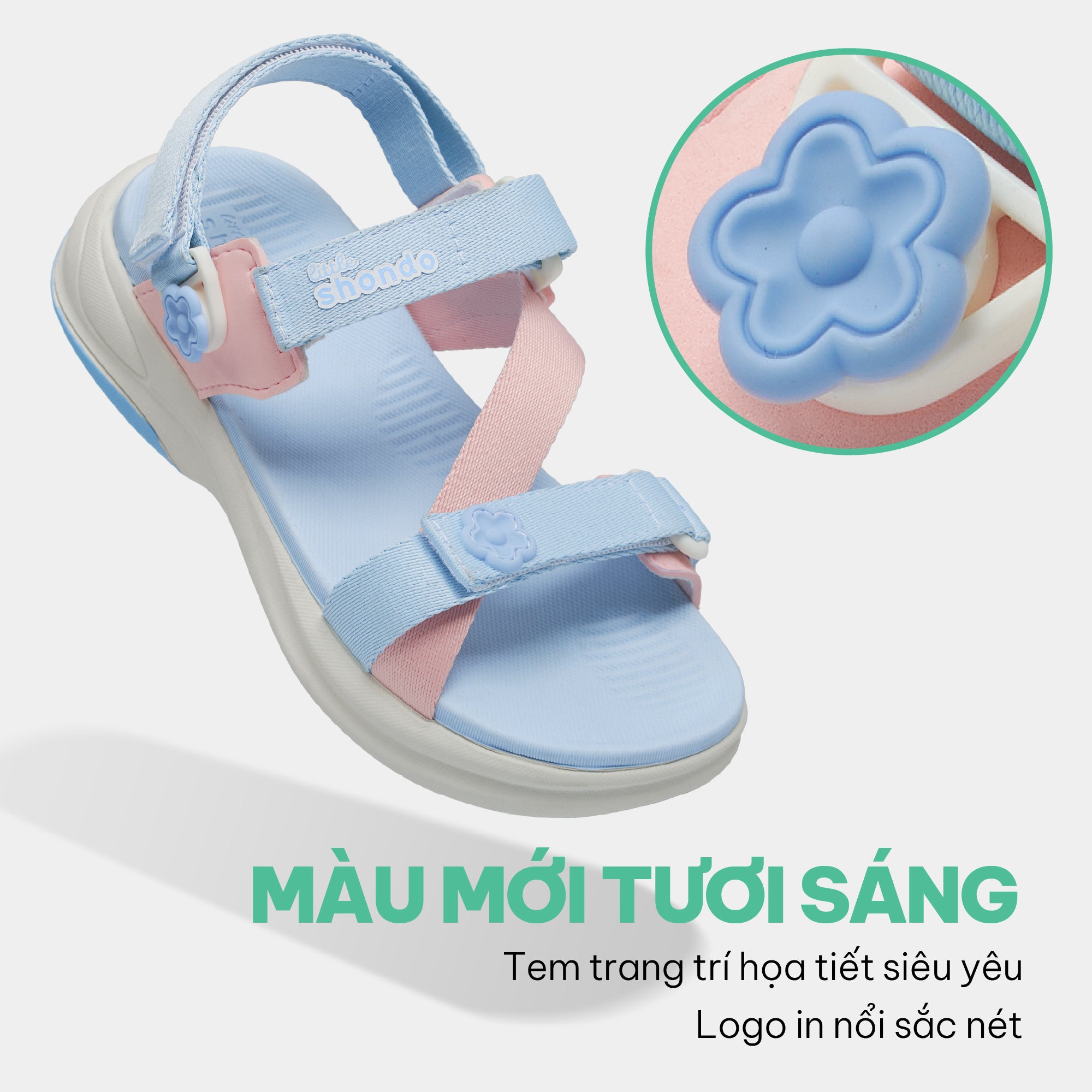 Sandal trẻ em Little 8 quai xoay xanh hồng