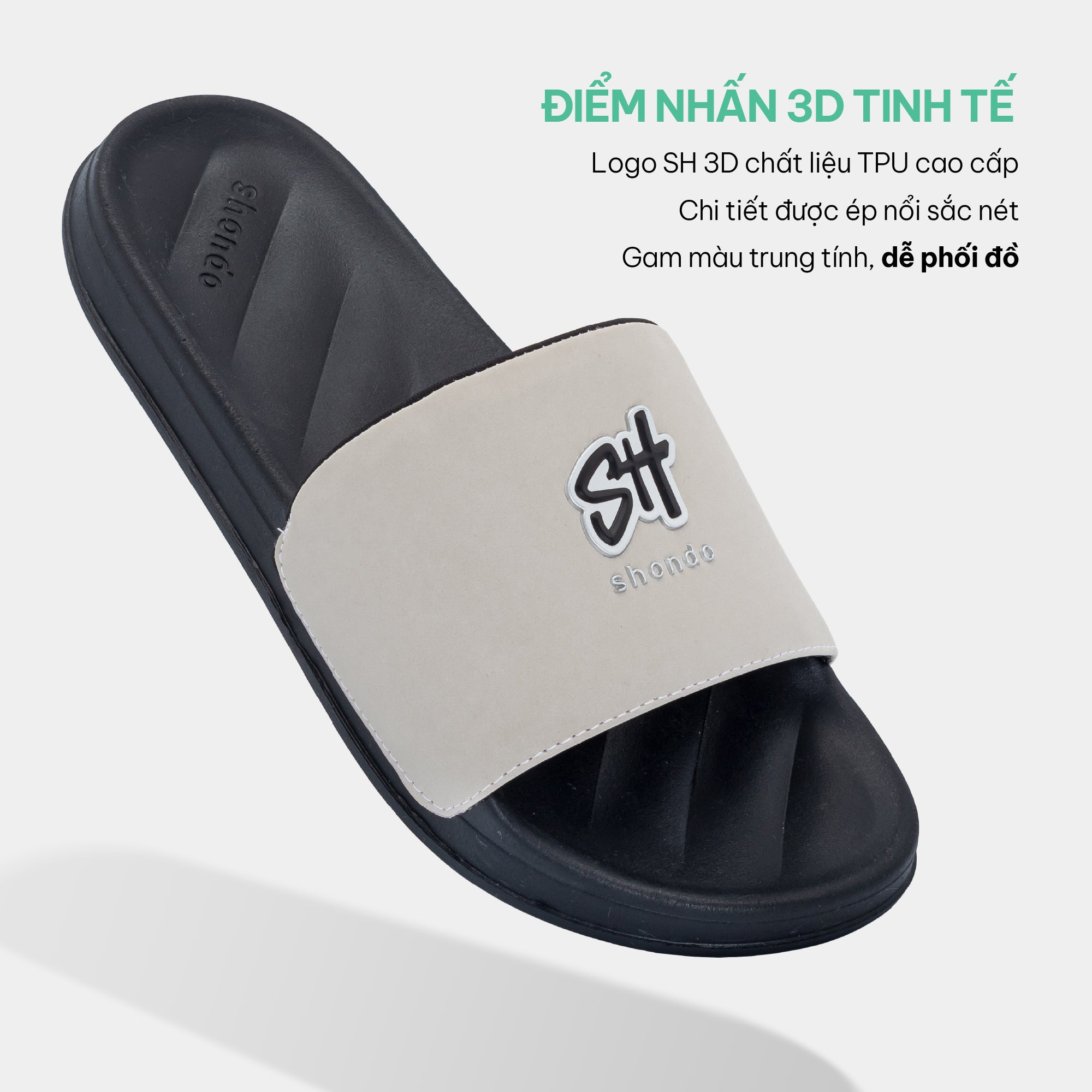 Dép Trendy 2 logo SH TPU đen xám