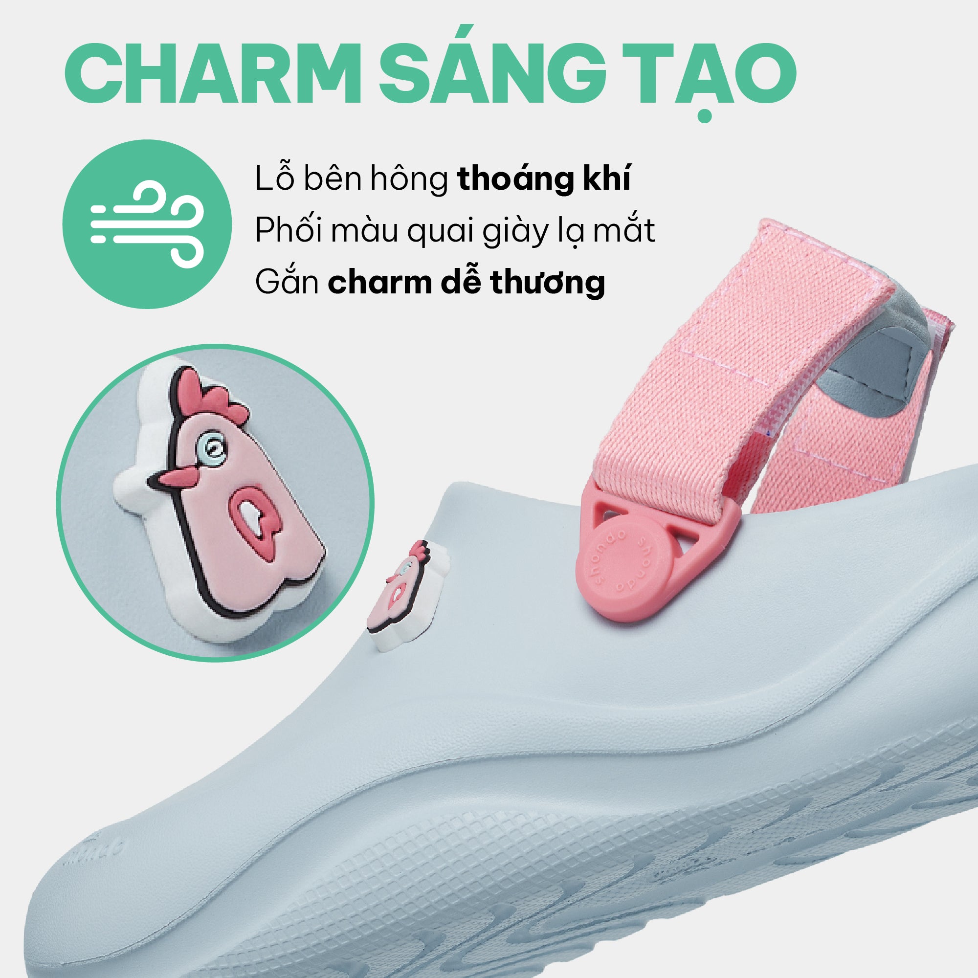 Clog Little Suke bé gái nhựa đúc xanh trời đai hồng dâu
