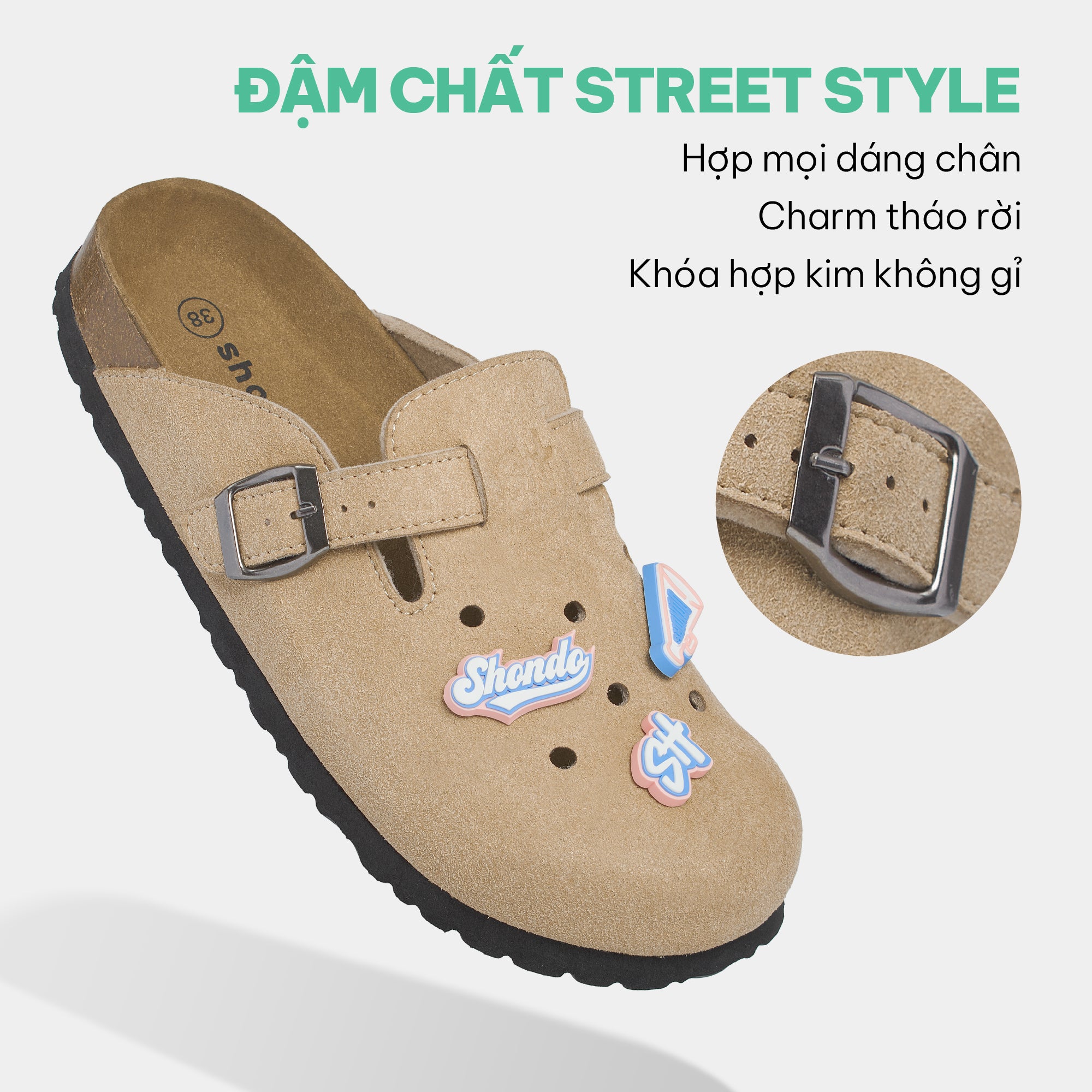 Dép trấu nam nữ bít mũi gắn charm be