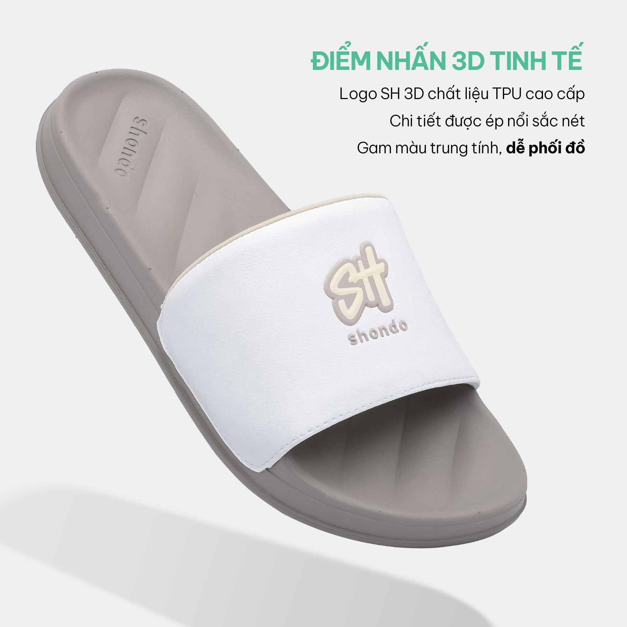 Dép Trendy 2 logo SH TPU nâu trắng