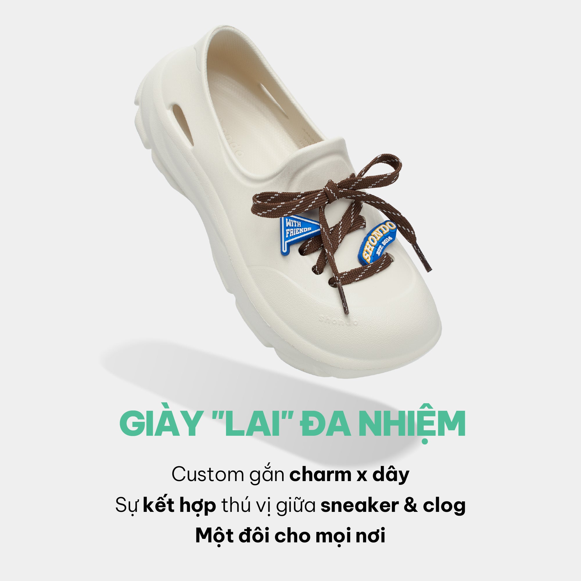 Giày Sneaker Shondo EZI Limax Unisex Màu Trắng Kem