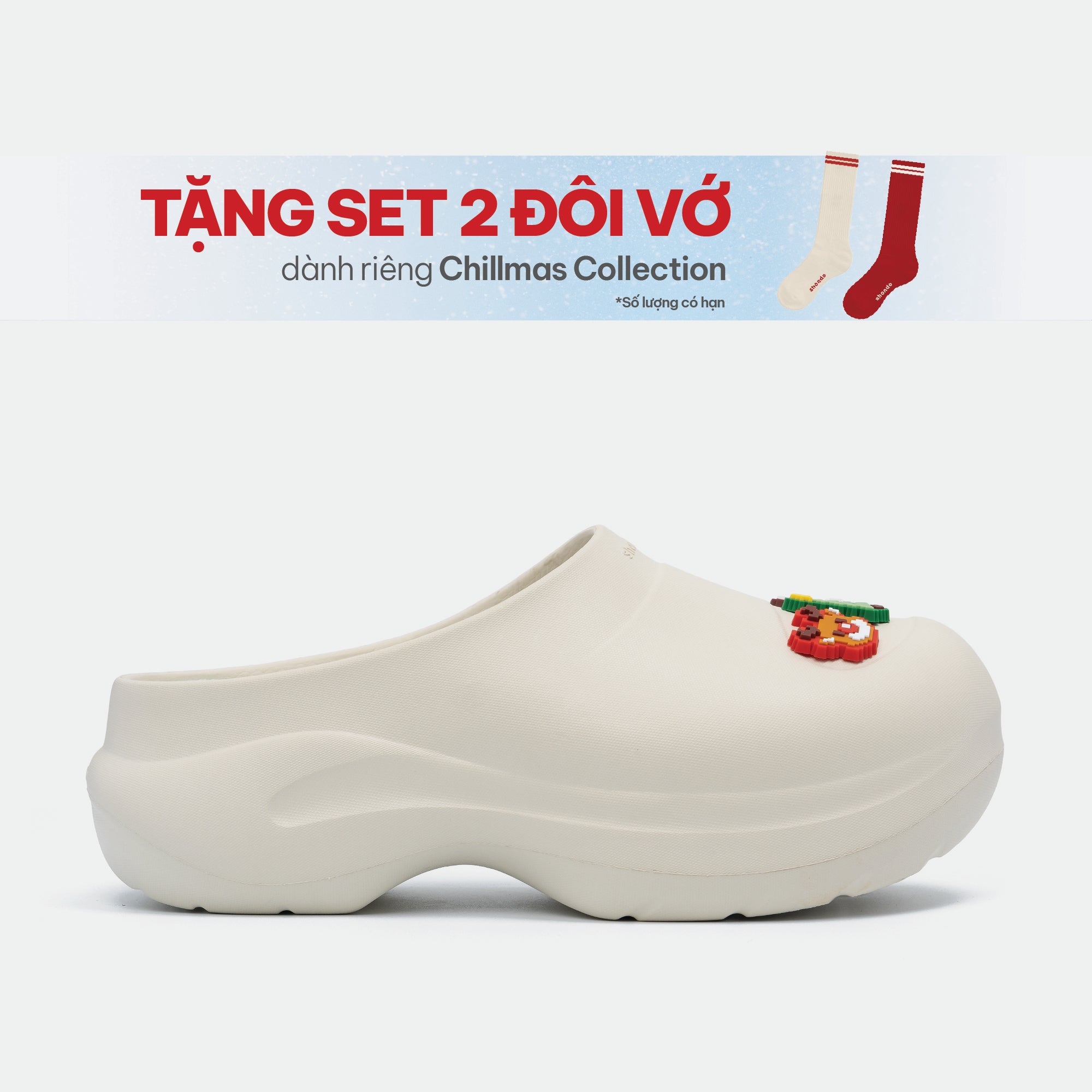 Clog MULE CHIC Limax Christmas nữ trắng kem