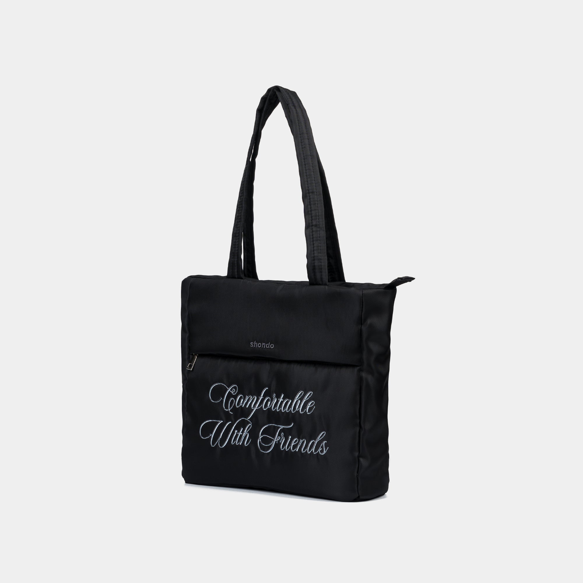 Túi tote phao thêu slogan đen