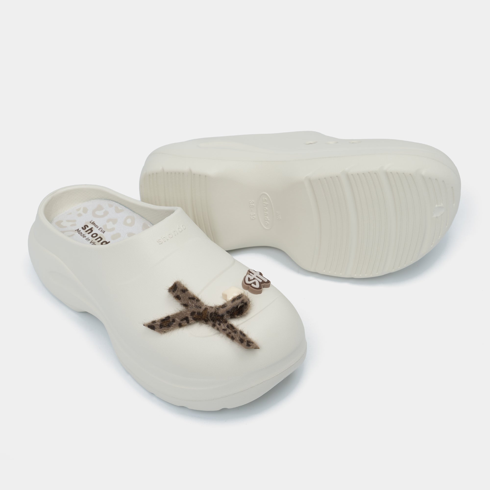 Clog Mule Chic Limax da báo nữ trắng kem