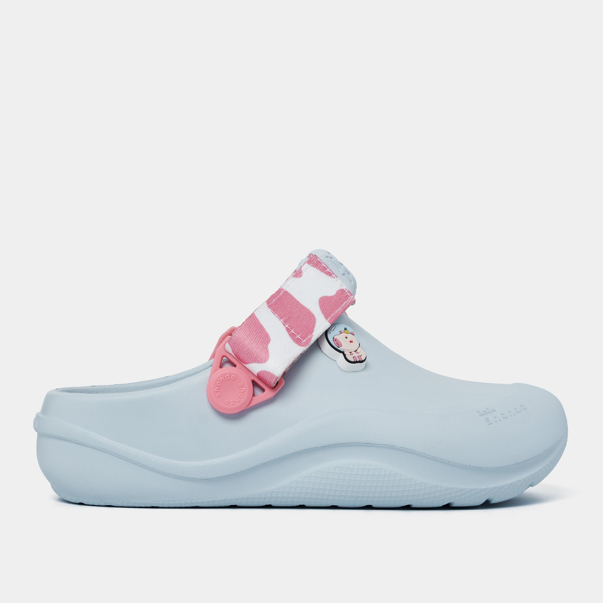 Clog Little Suke bé trai nhựa đúc xanh trời đai bò sữa hồng