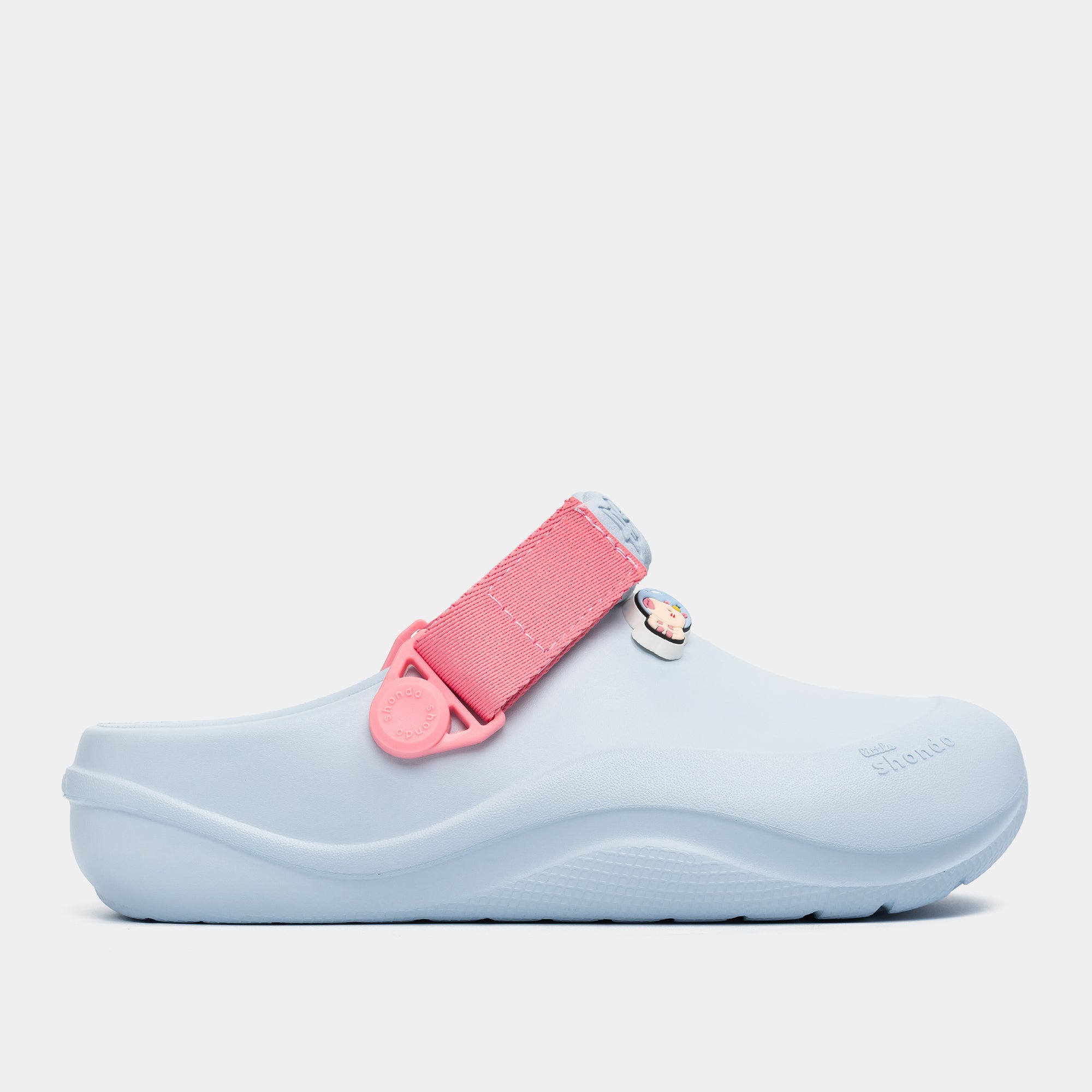 Clog Little Suke bé trai nhựa đúc xanh trời đai hồng dâu