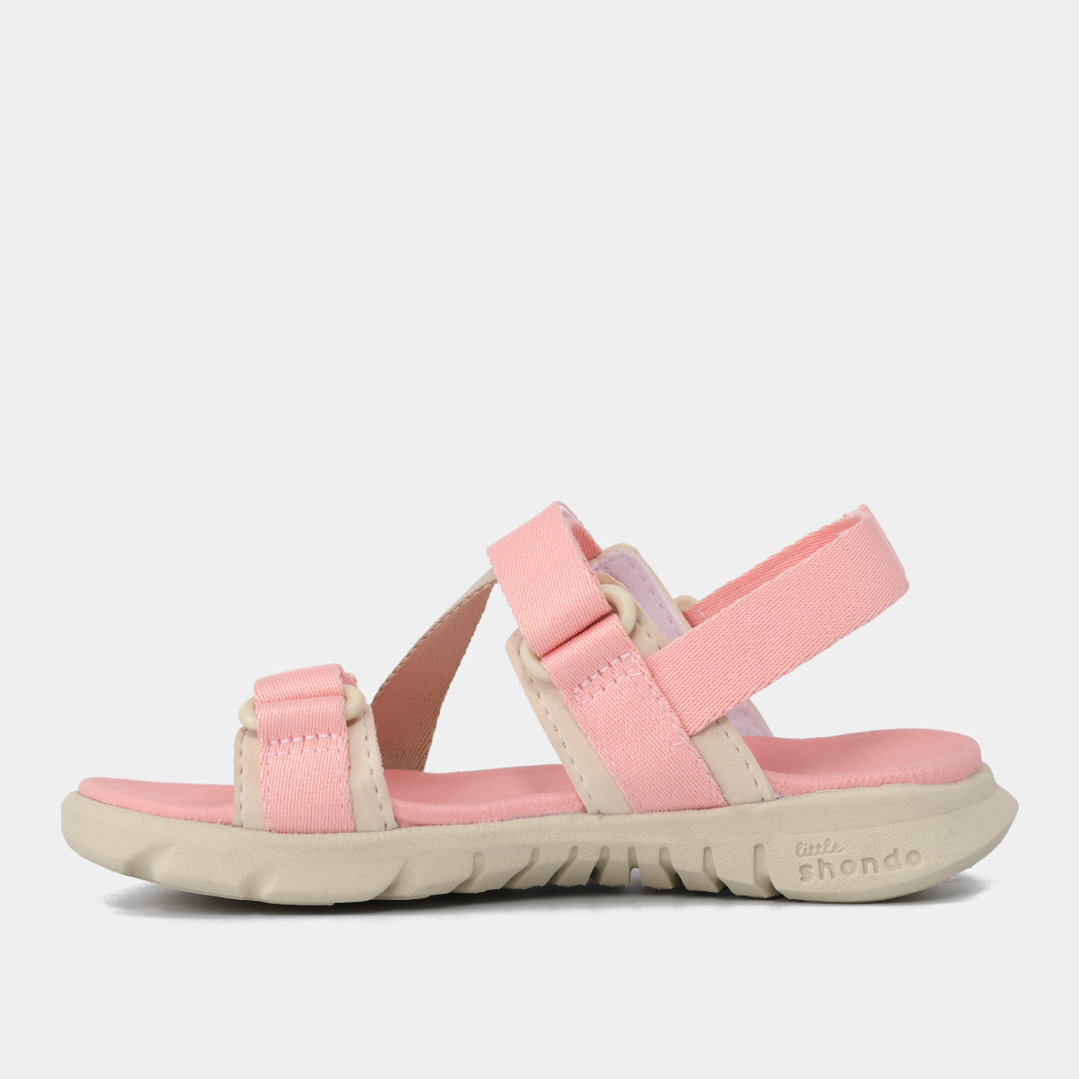 Sandal bé gái Little 6 tem gấu hồng kem