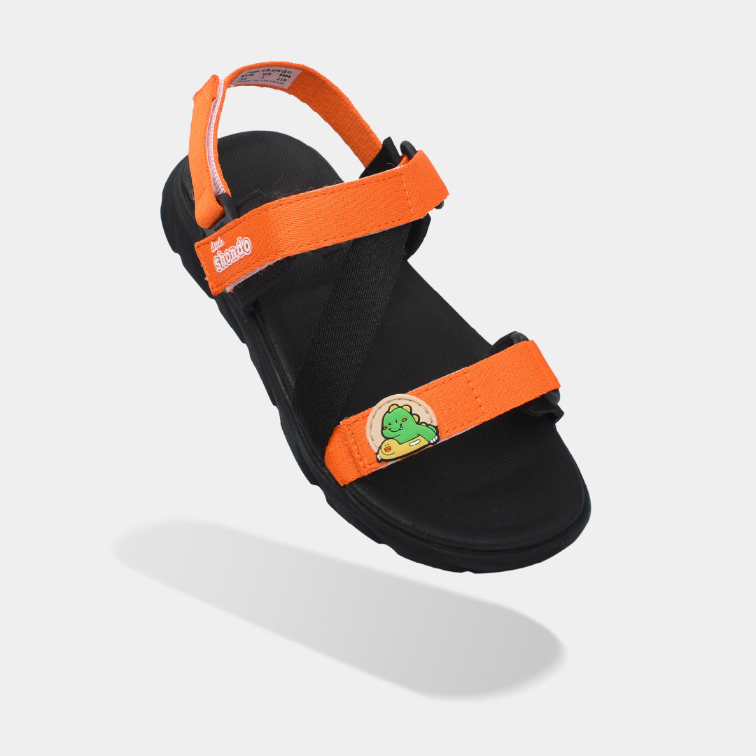 Sandal bé trai Little 6 khủng long đen cam