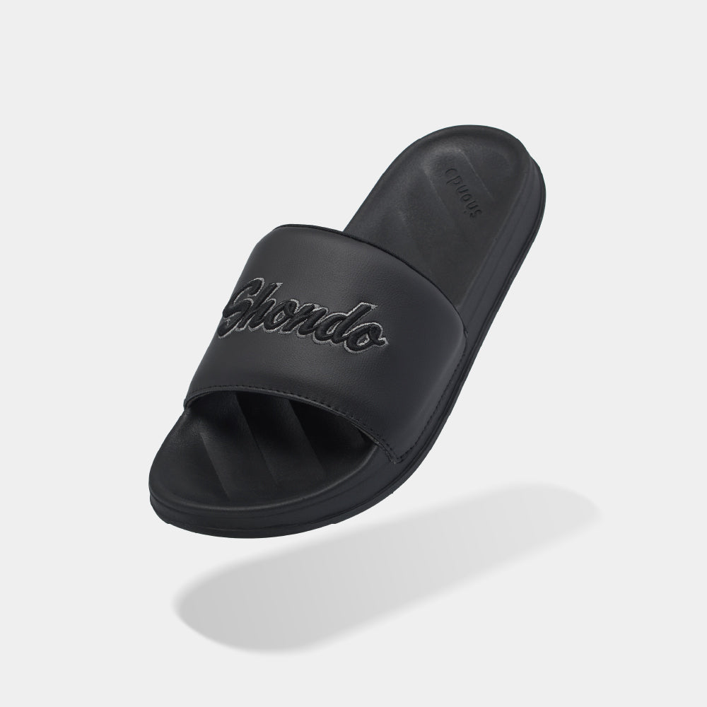 Dép quai ngang Trendy 2 thêu logo Shondo đen