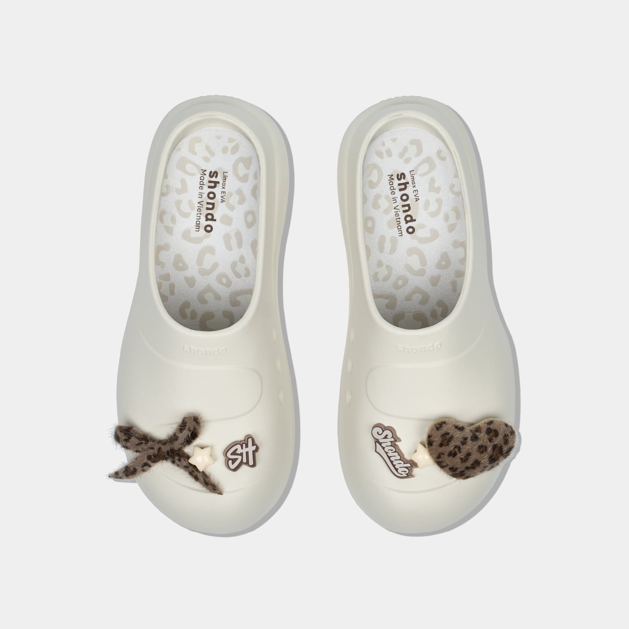 Clog Mule Chic Limax da báo nữ trắng kem