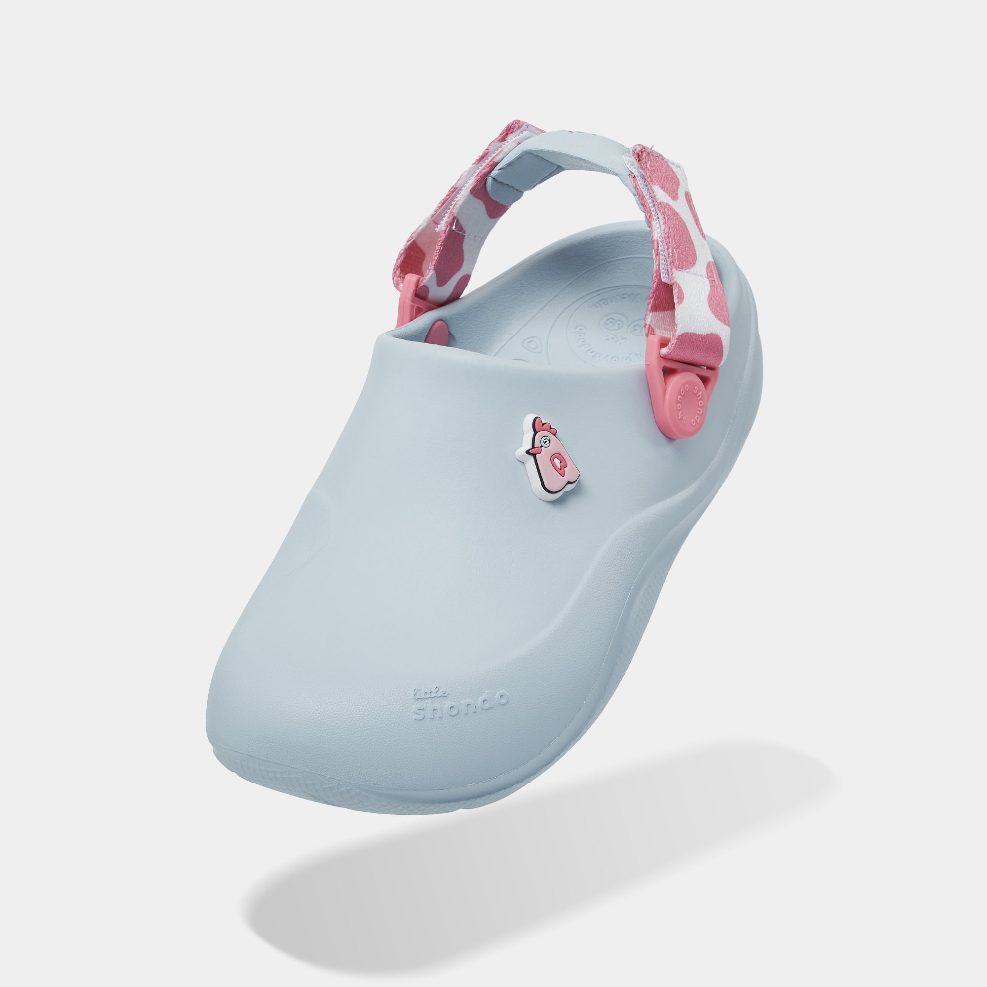 Clog Little Suke bé trai nhựa đúc xanh trời đai bò sữa hồng