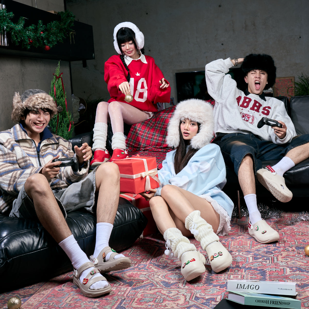 Clog MULE CHIC Limax Christmas nữ trắng kem