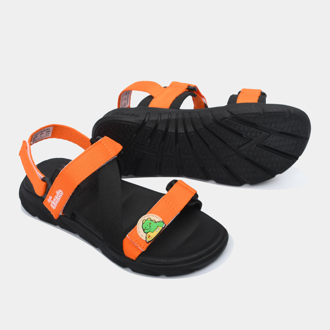 Sandal bé trai Little 6 khủng long đen cam