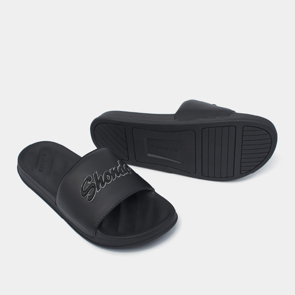 Dép quai ngang Trendy 2 thêu logo Shondo đen