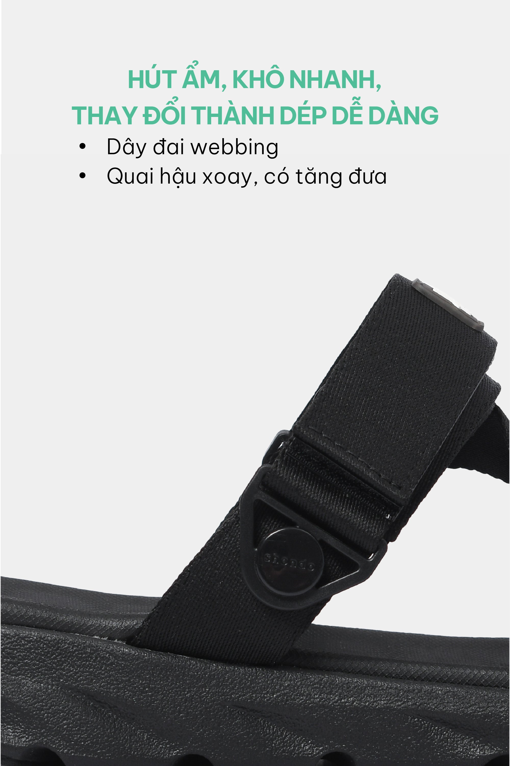 F6S men's and women's sandals with swivel straps, full black