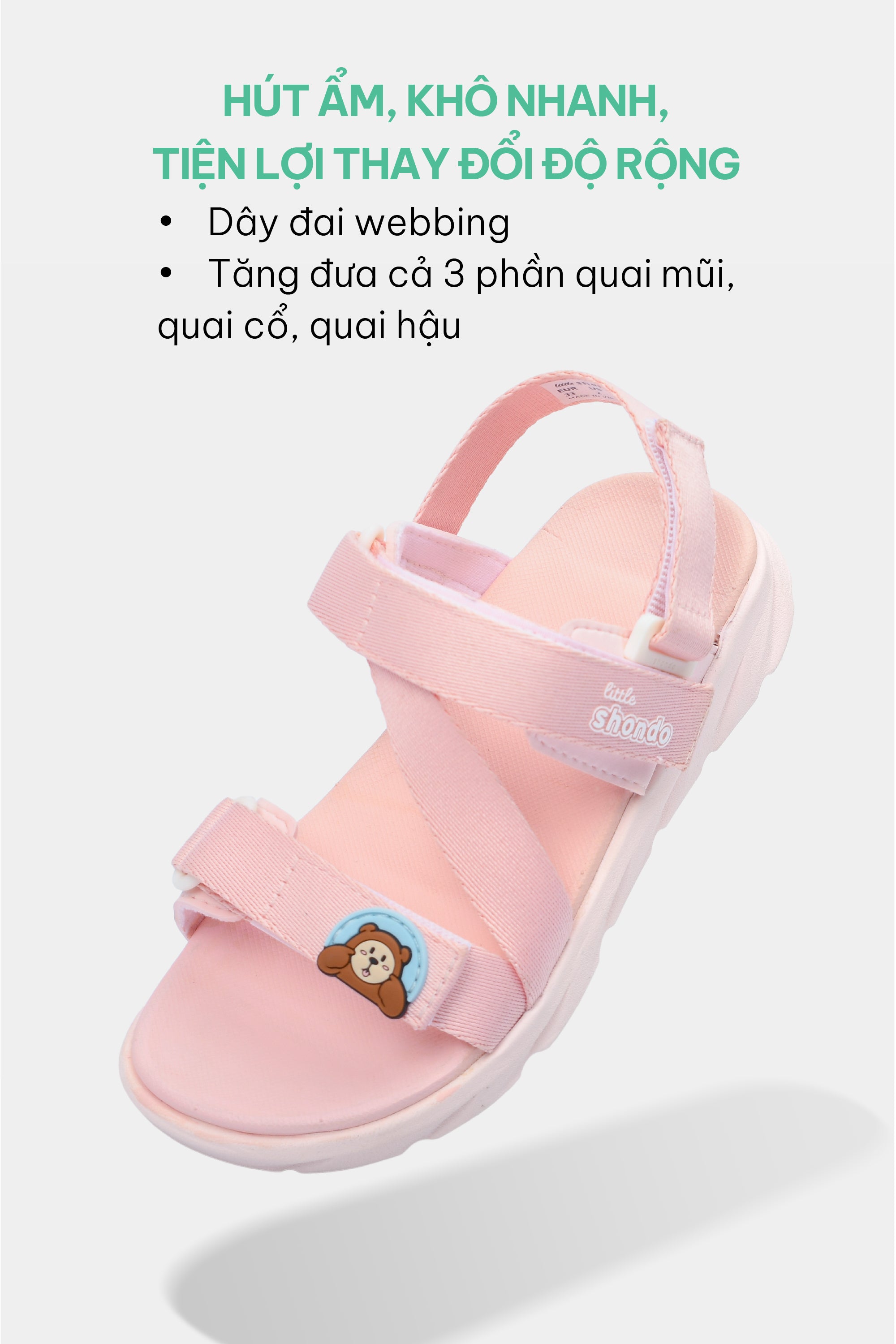 Sandal bé gái Little 6 gấu hồng