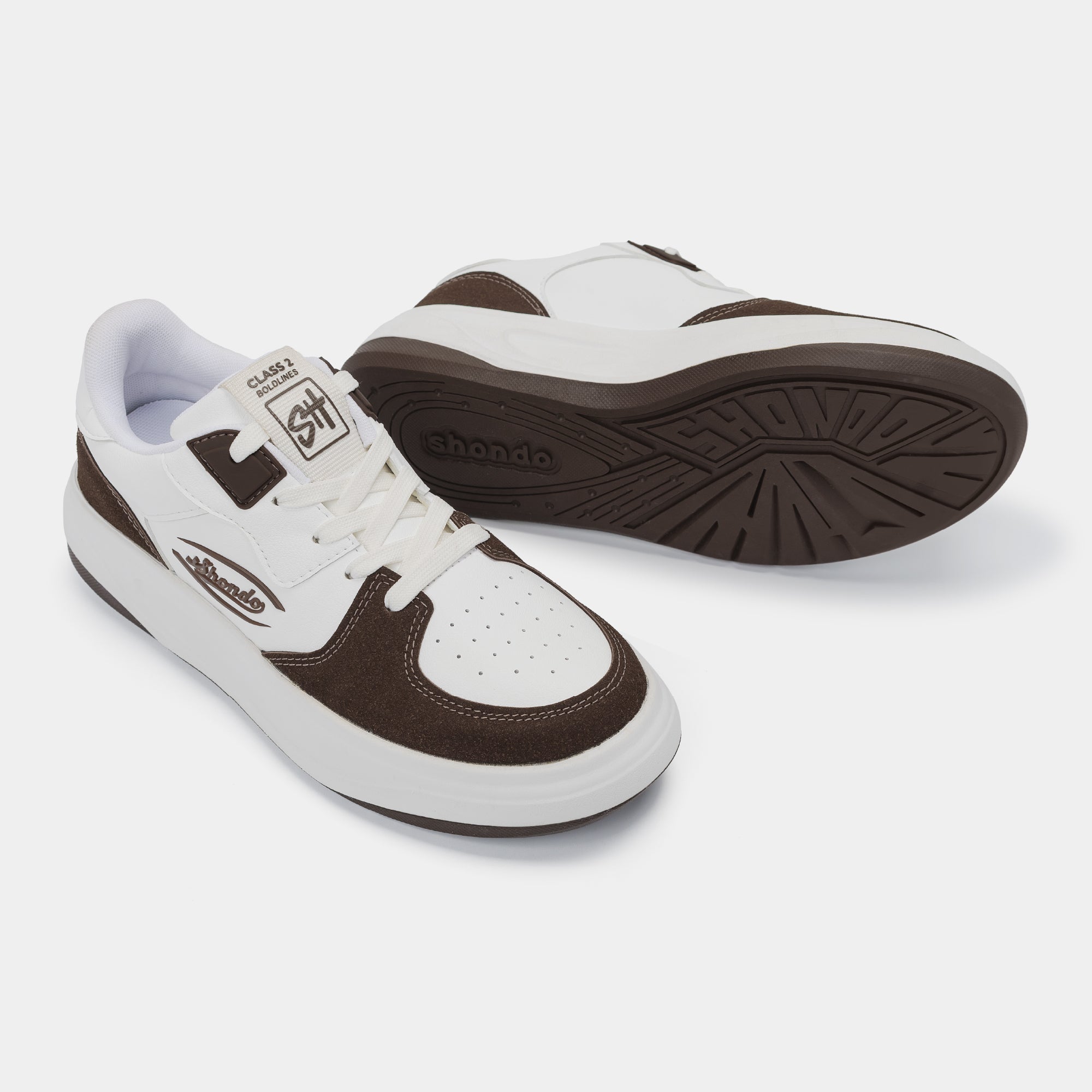 Giày sneaker Class 2 logo Shondo nam nữ trắng nâu