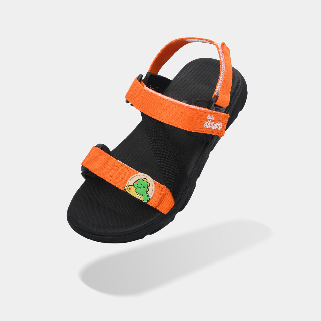 Sandal bé trai Little 6 khủng long đen cam