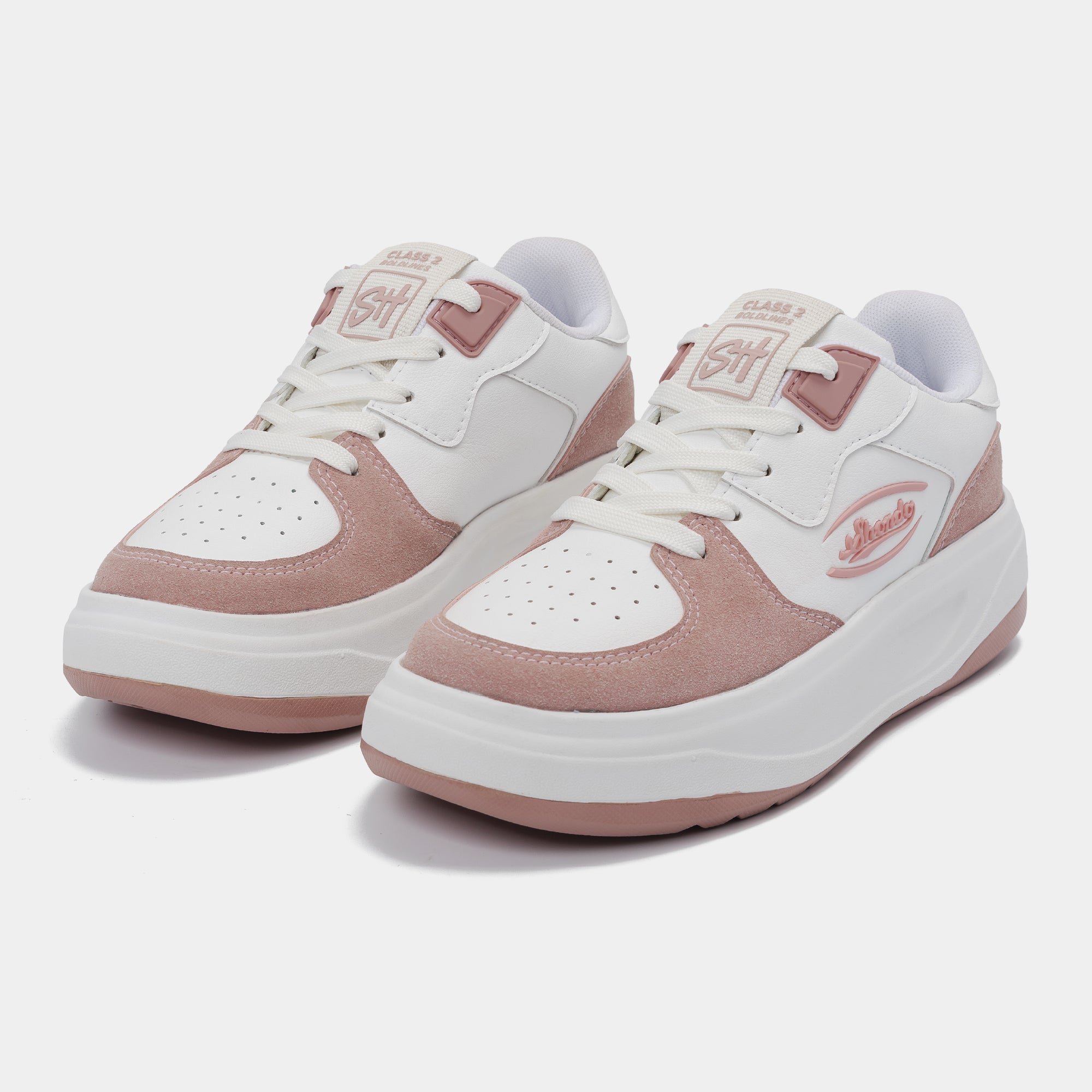 Giày sneaker Class 2 logo Shondo nữ trắng hồng