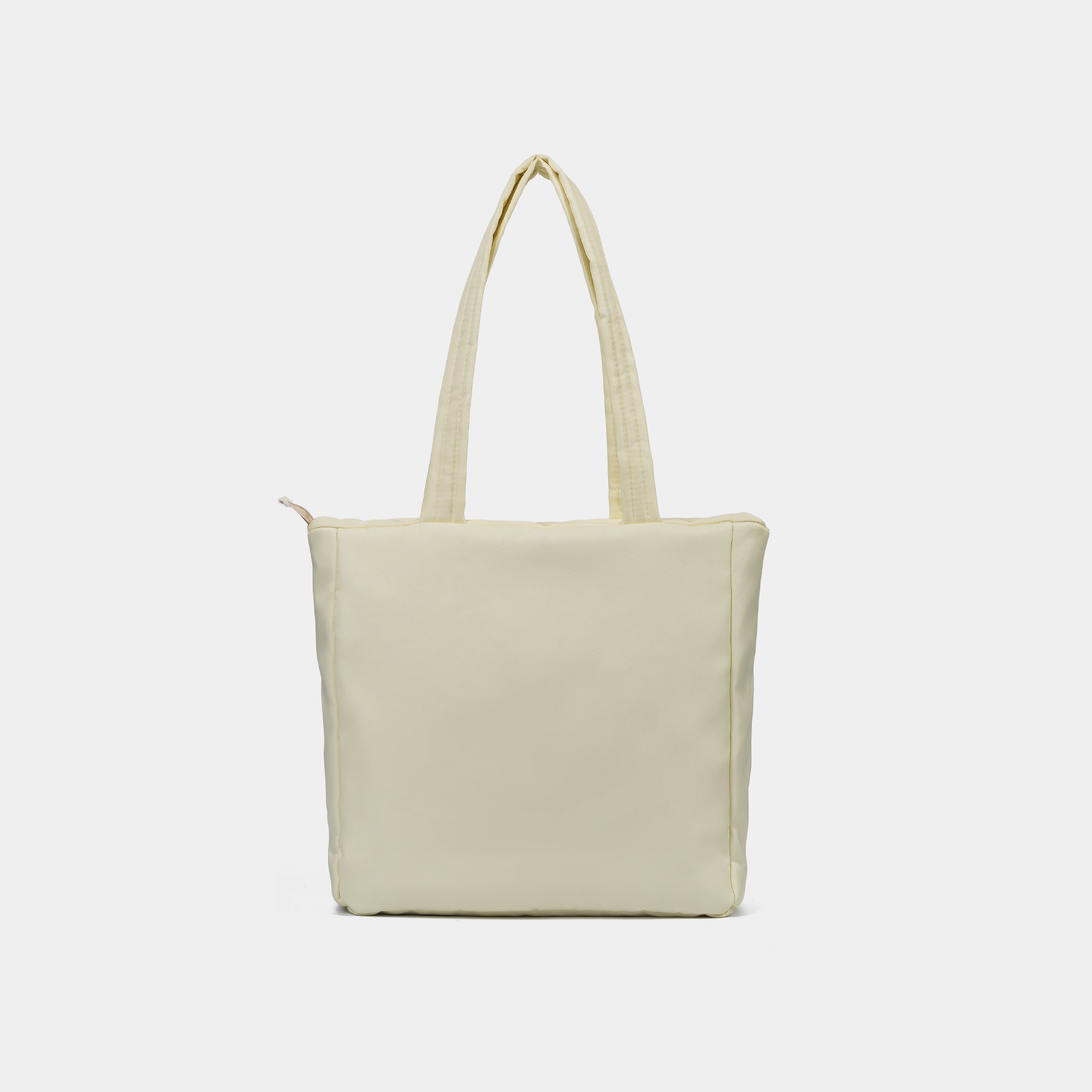 Túi tote phao thêu slogan trắng kem