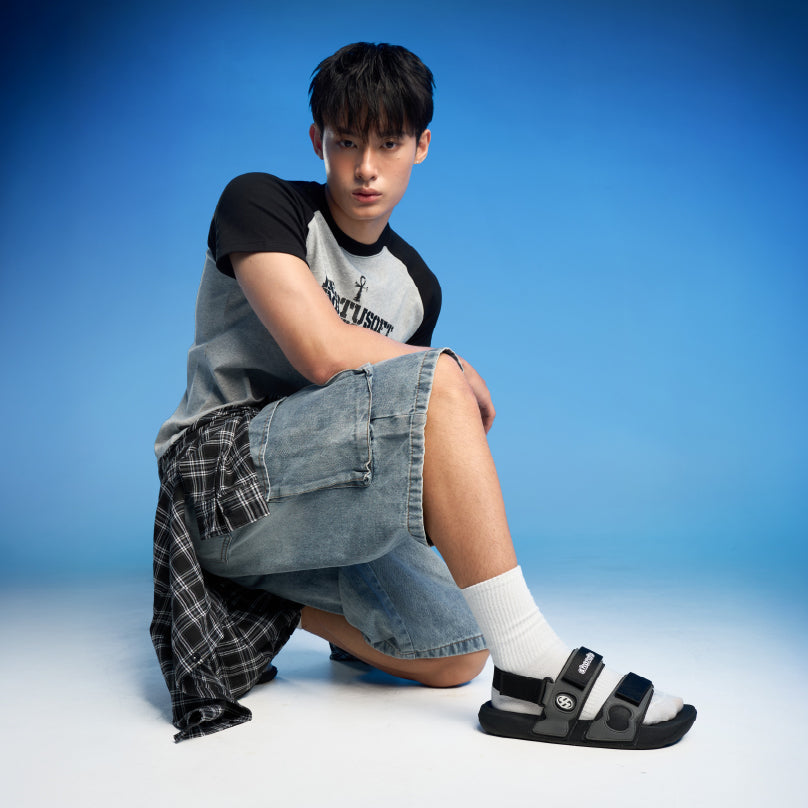Sandal Platy 7 quai ngang unisex đen