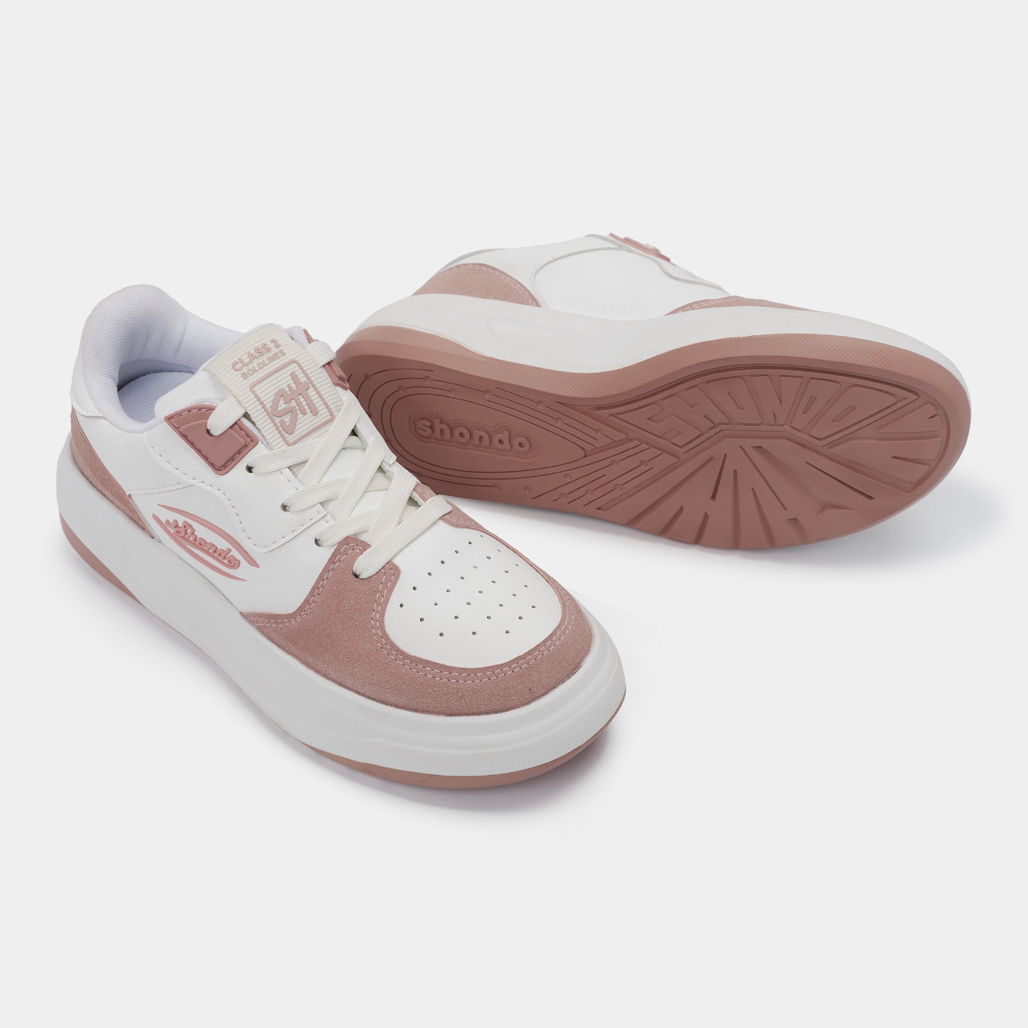 Giày sneaker Class 2 logo Shondo nữ trắng hồng