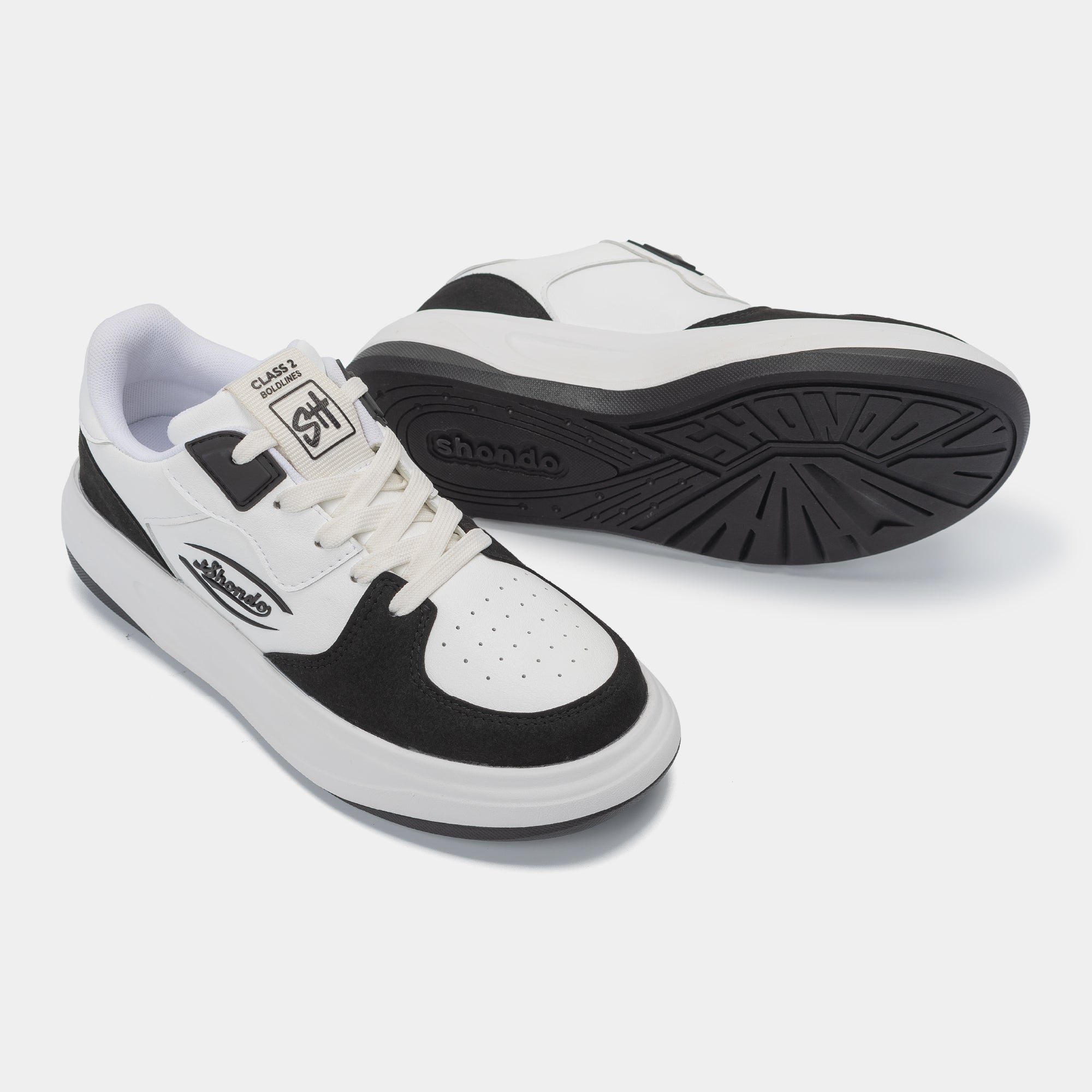 Giày sneaker Class 2 logo Shondo nam nữ trắng đen